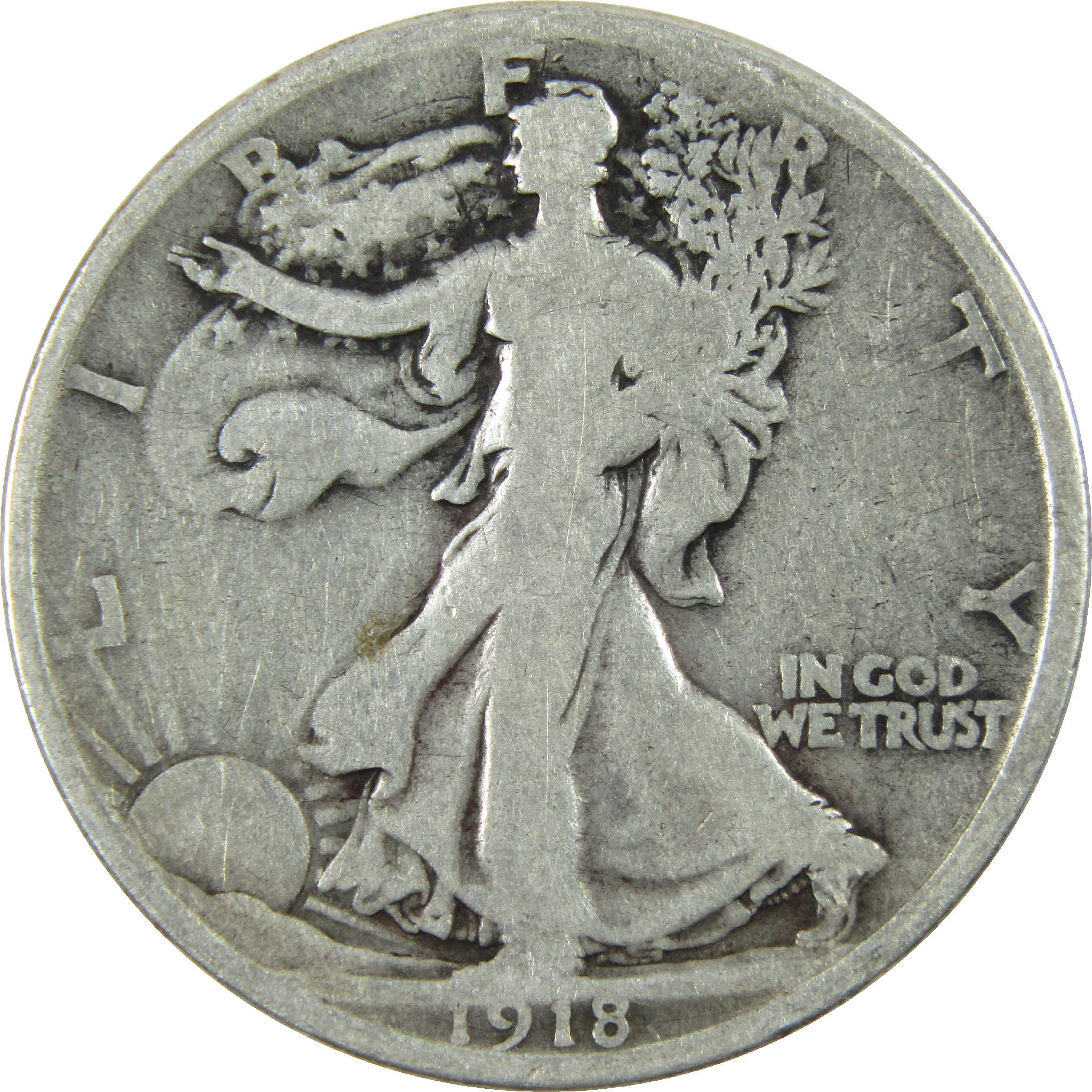 1918 D Liberty Walking Half Dollar G Good Silver 50c Coin SKU:I11884
