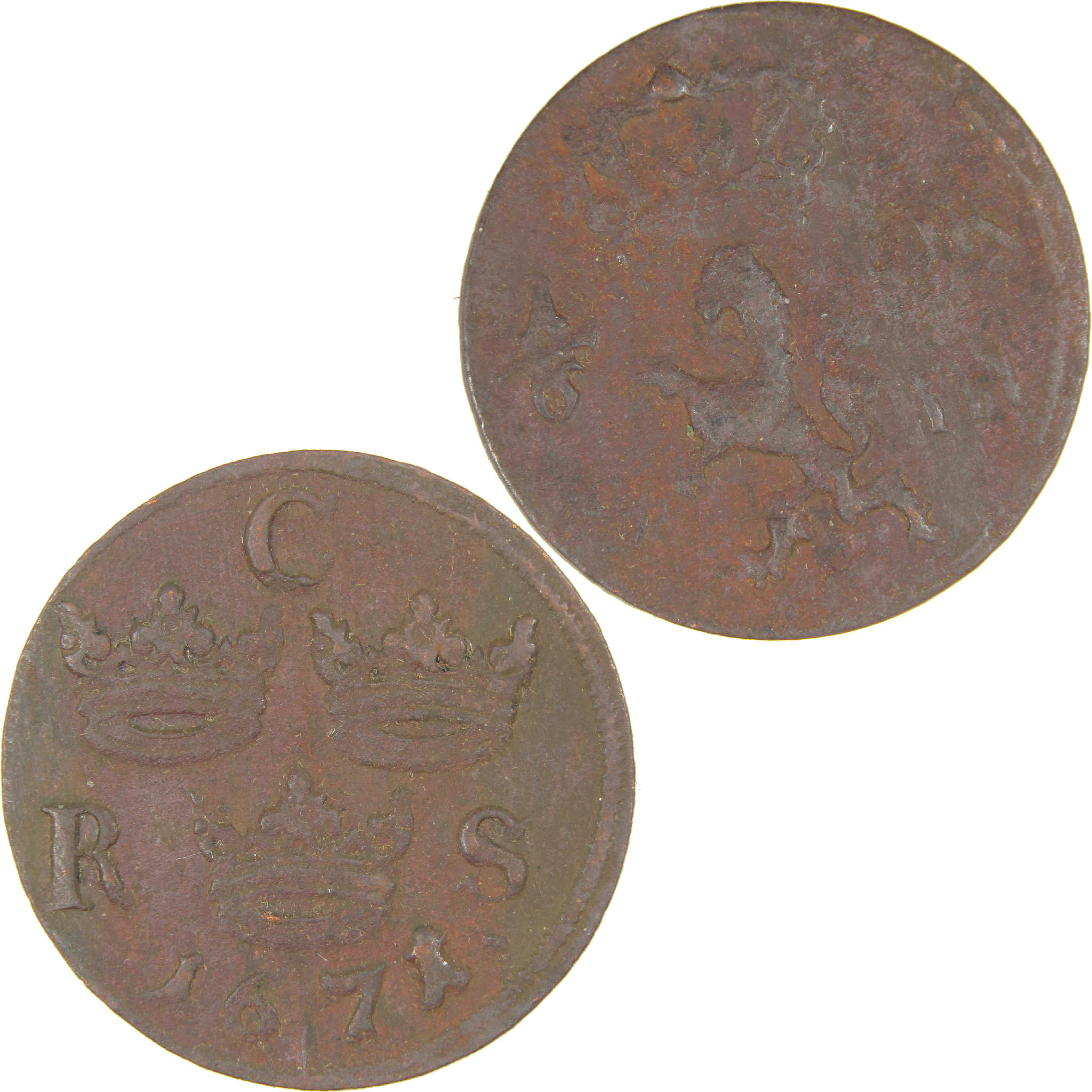 1666-1686 Charles XI 1/6 Ore XF EF Extremely Fine Copper Coin