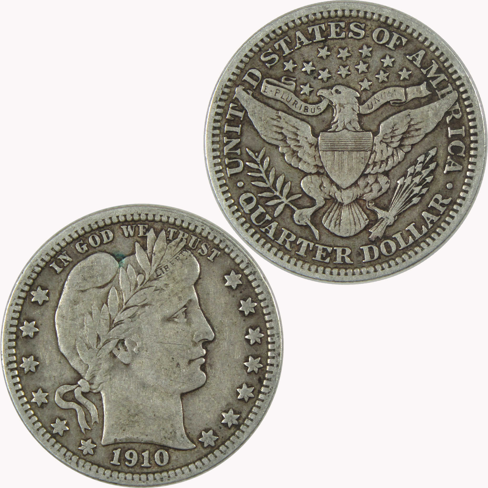 1910 Barber Silver Quarter F Fine 25c Coin Collectible