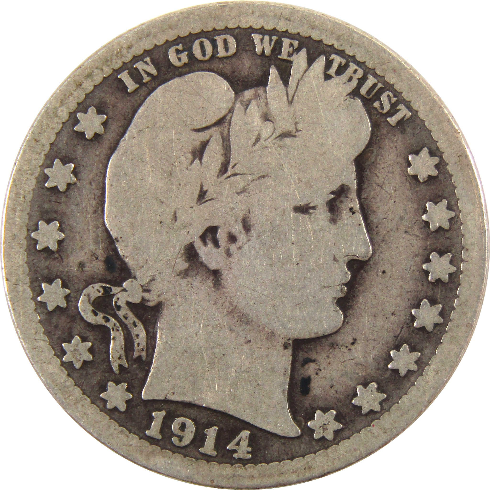 1914 S Barber Quarter AG About Good 90% Silver 25c Coin SKU:I9971