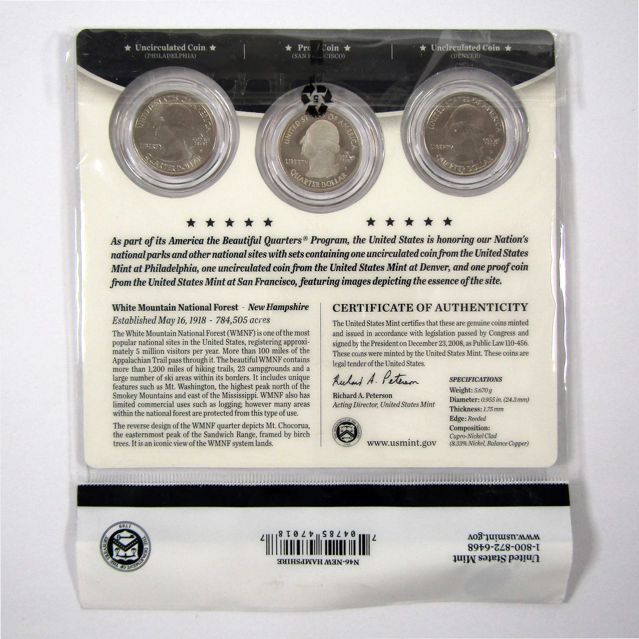 2013 PDS White Mountain National Park Quarter Set COA SKU:CPC3649