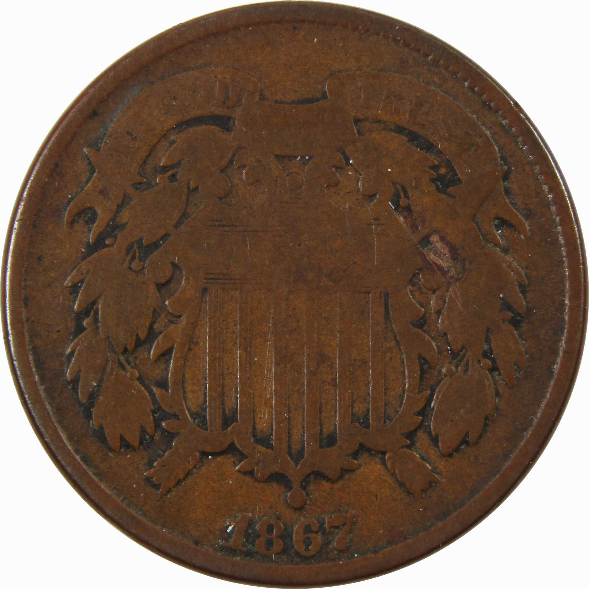 1867 Two Cent Piece G Good 2c Coin SKU:I9383