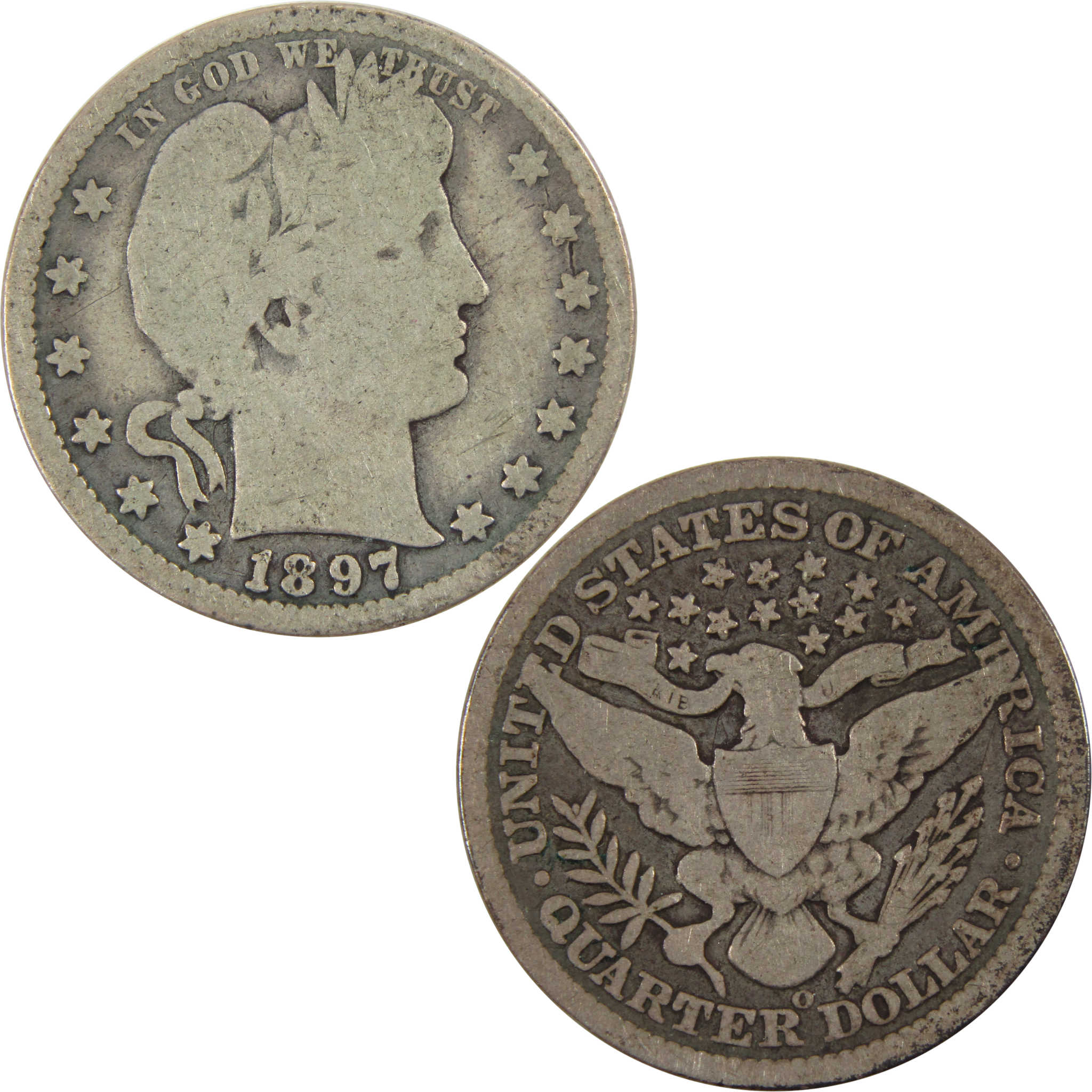 1897 O Barber Quarter G Good 90% Silver 25c Coin SKU:I7599