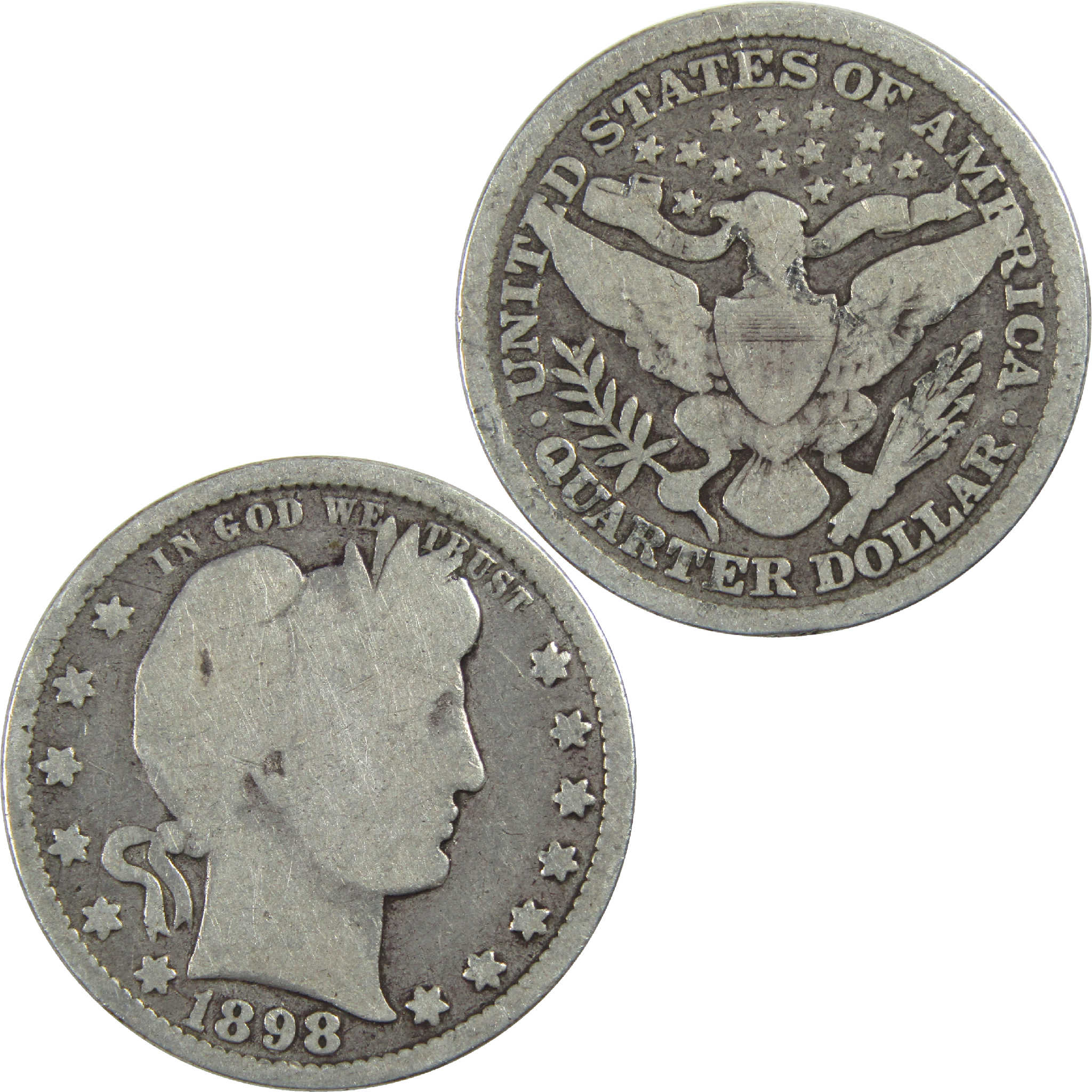 1898 Barber Quarter G Good Silver 25c Coin SKU:I13163