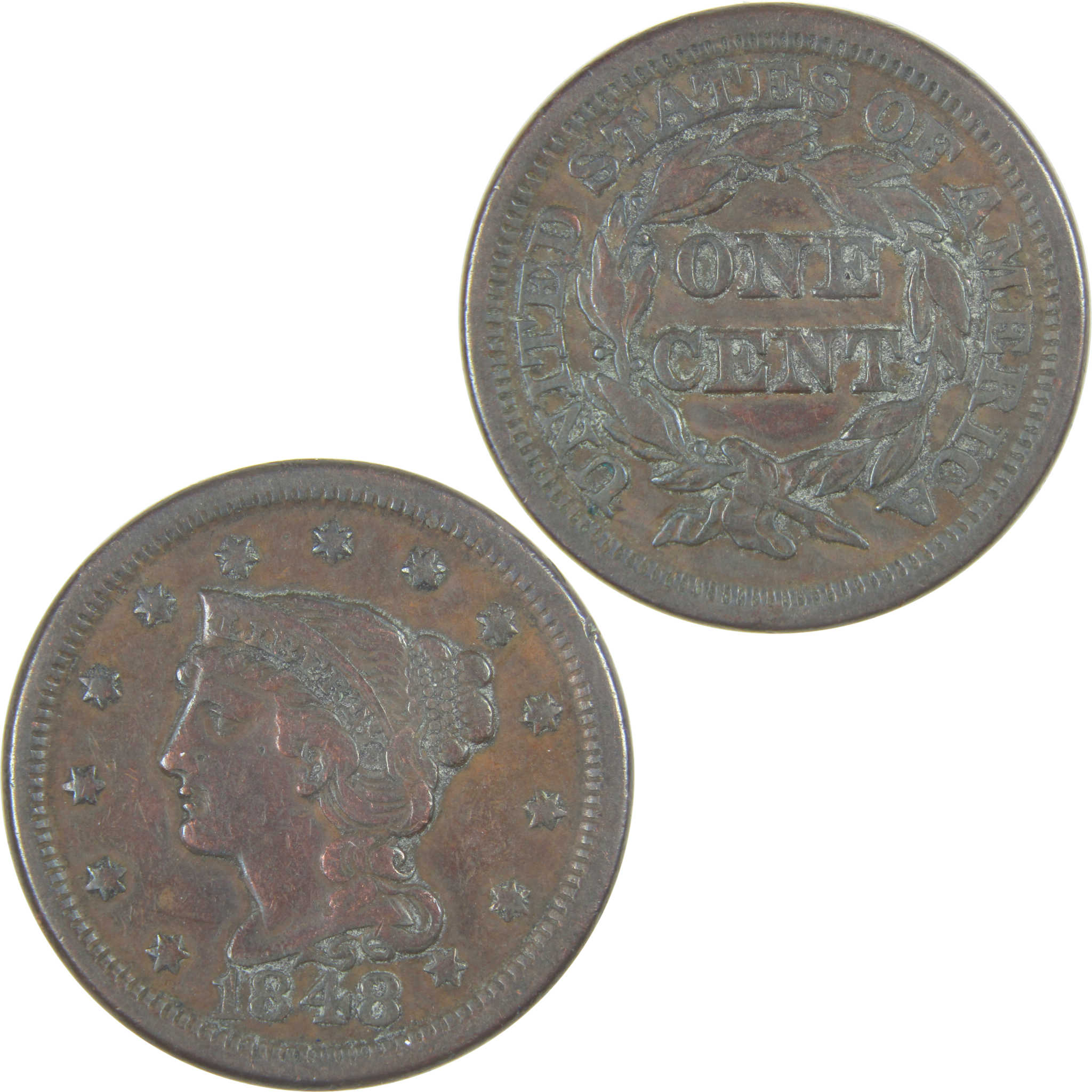 1848 Braided Hair Large Cent VF Very Fine Copper Penny 1c SKU:I16806