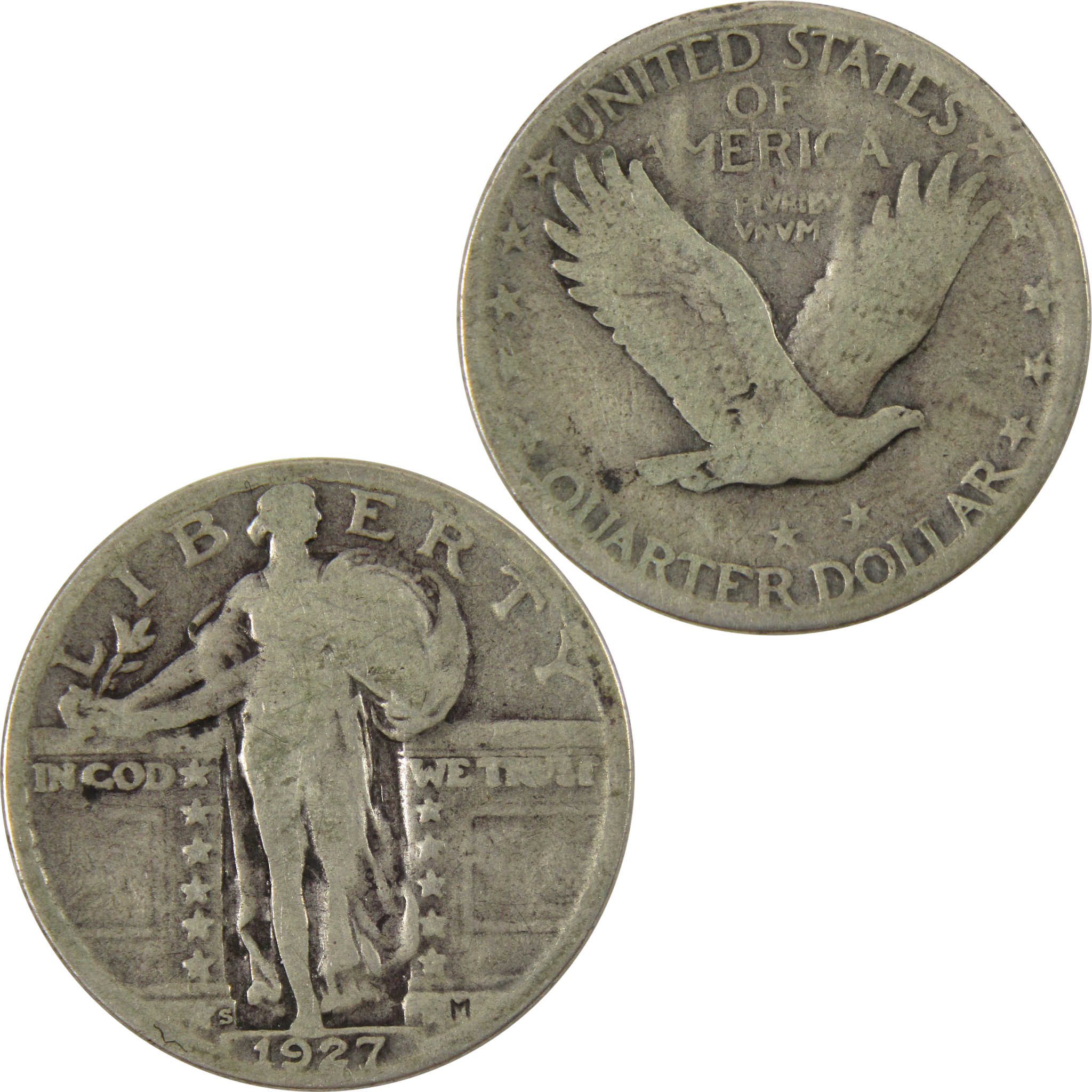 1927 S Standing Liberty Quarter G Good 90% Silver 25c Coin SKU:I9977