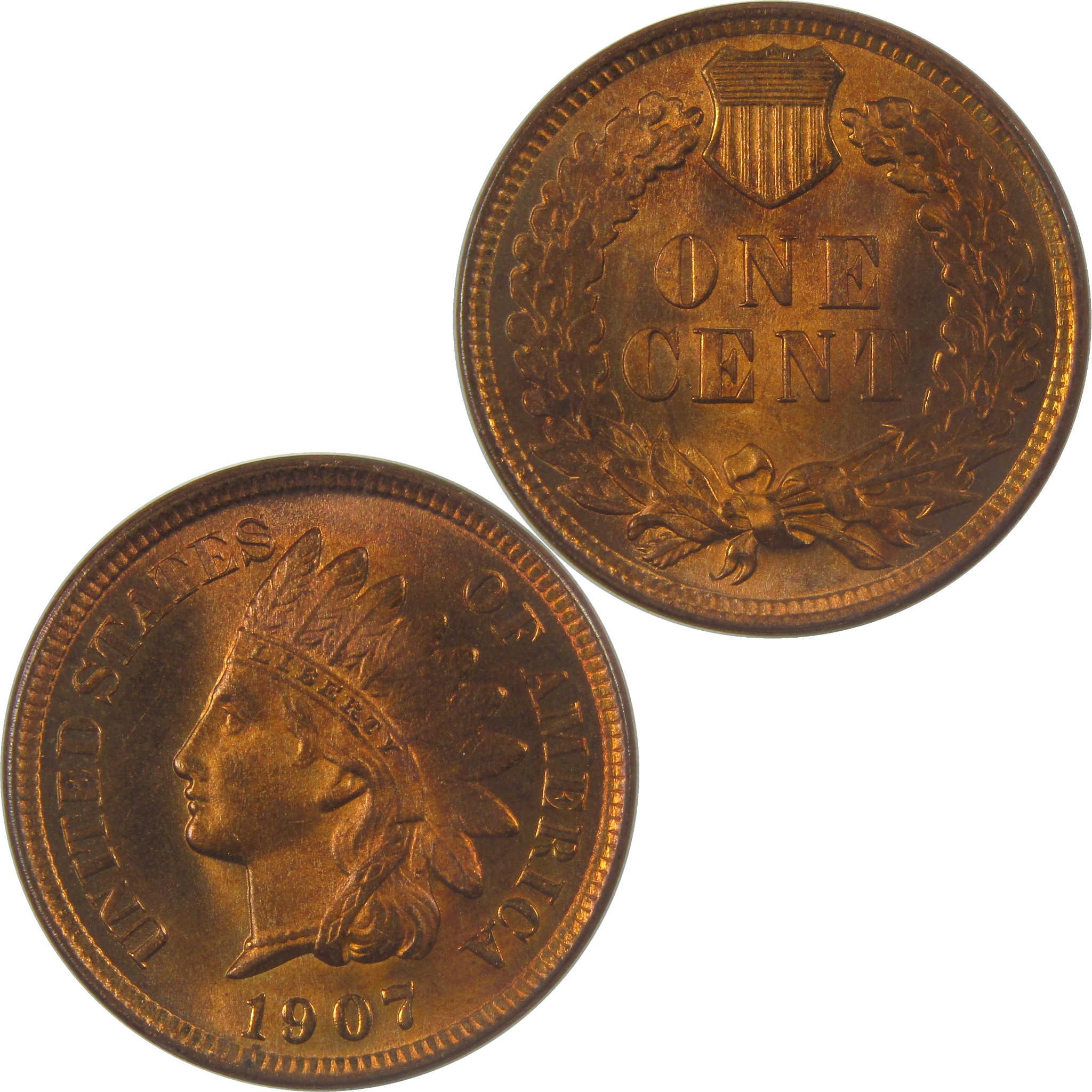 1907 Indian Head Cent BU Very Choice Uncirculated Red Brown Penny