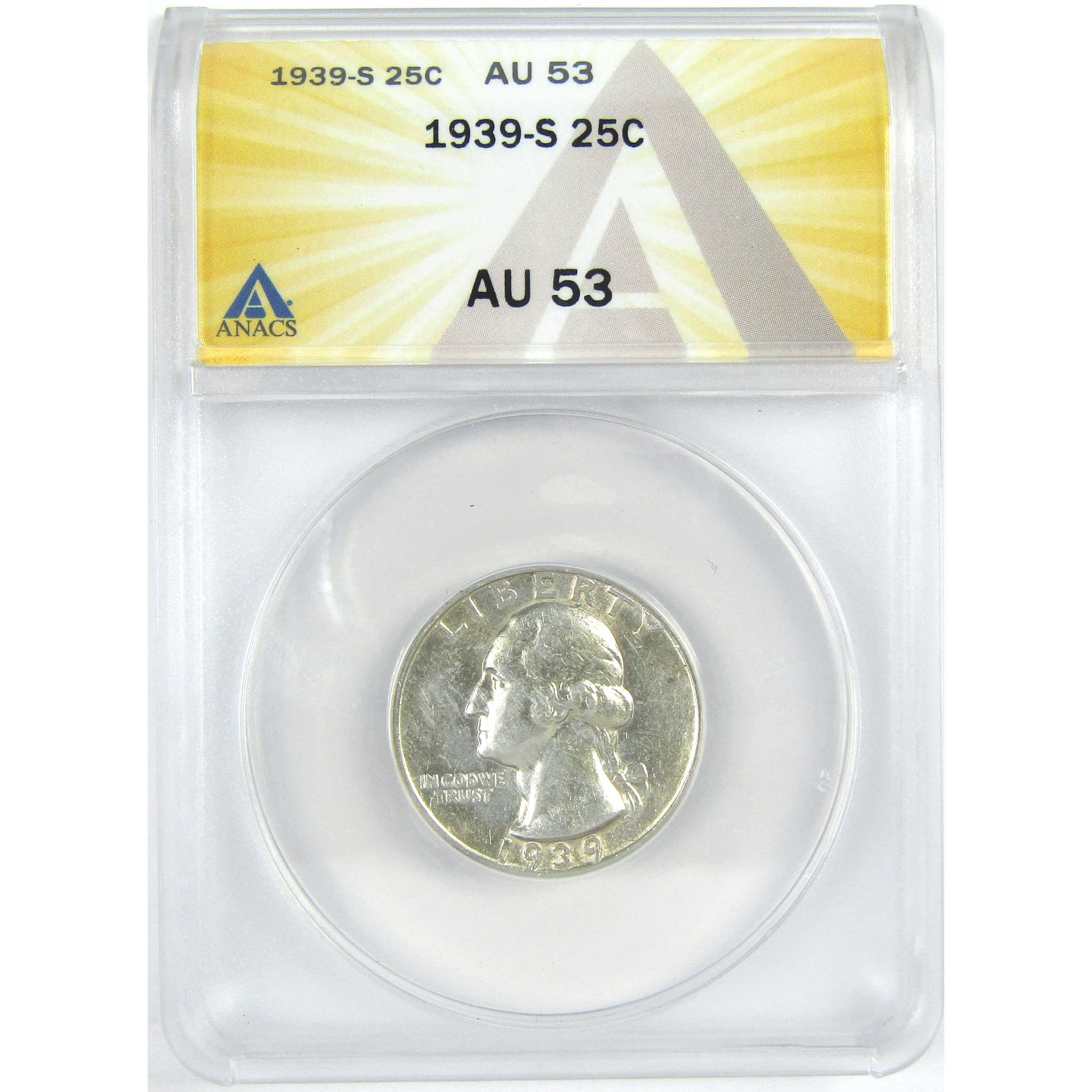 1939 S Washington Quarter AU 53 ANACS Silver 25c Coin SKU:I16328