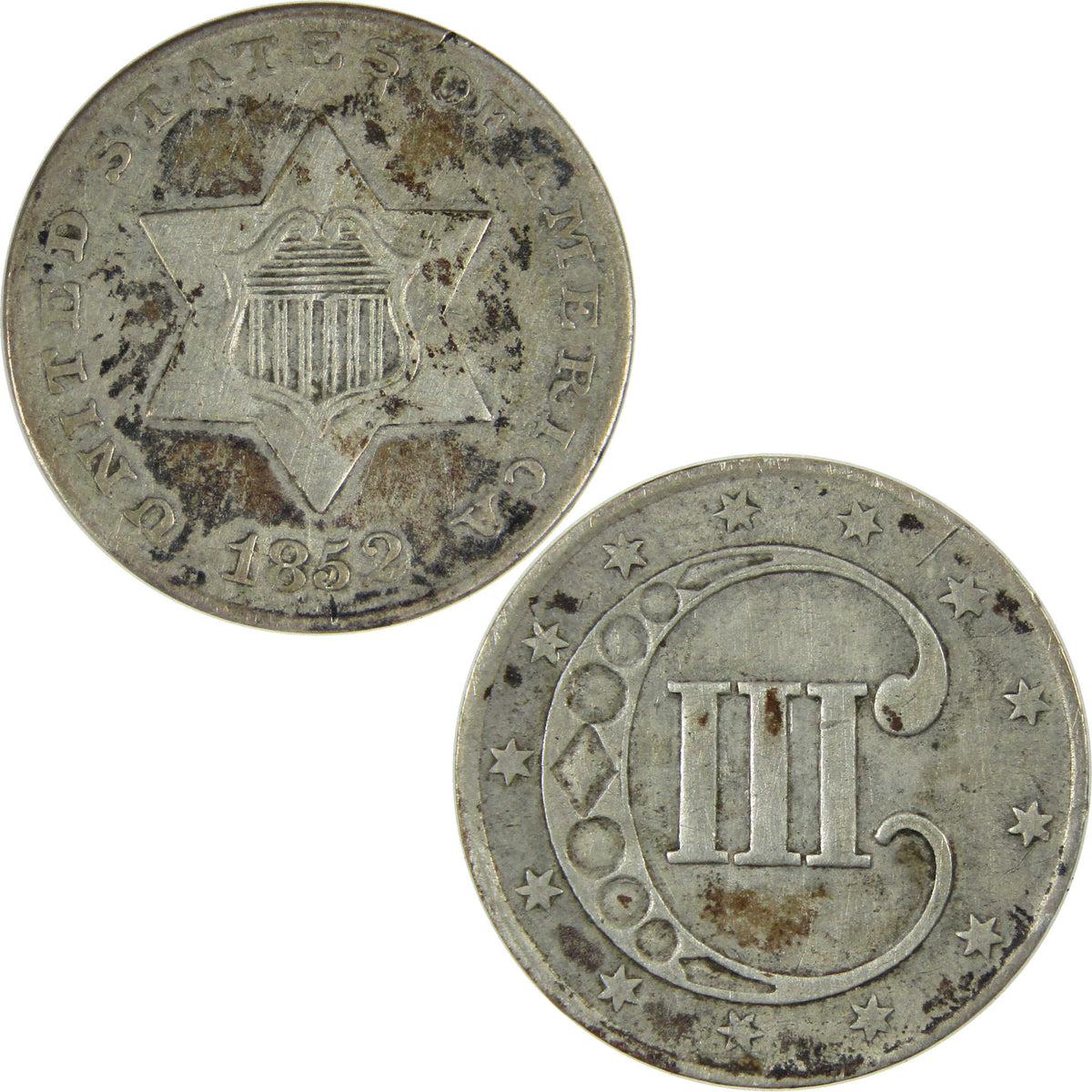 1852 Silver Three Cent Piece VF Very Fine Trime 3c Coin Collectible
