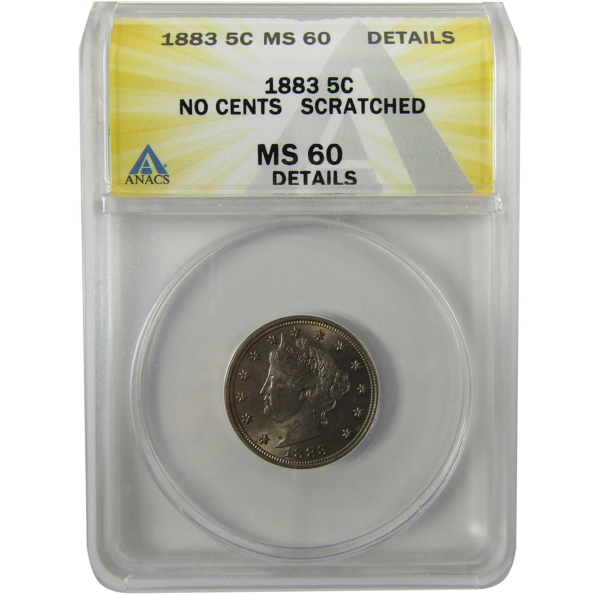 1883 No Cents Liberty Head V Nickel MS 60 Details ANACS SKU:I28476