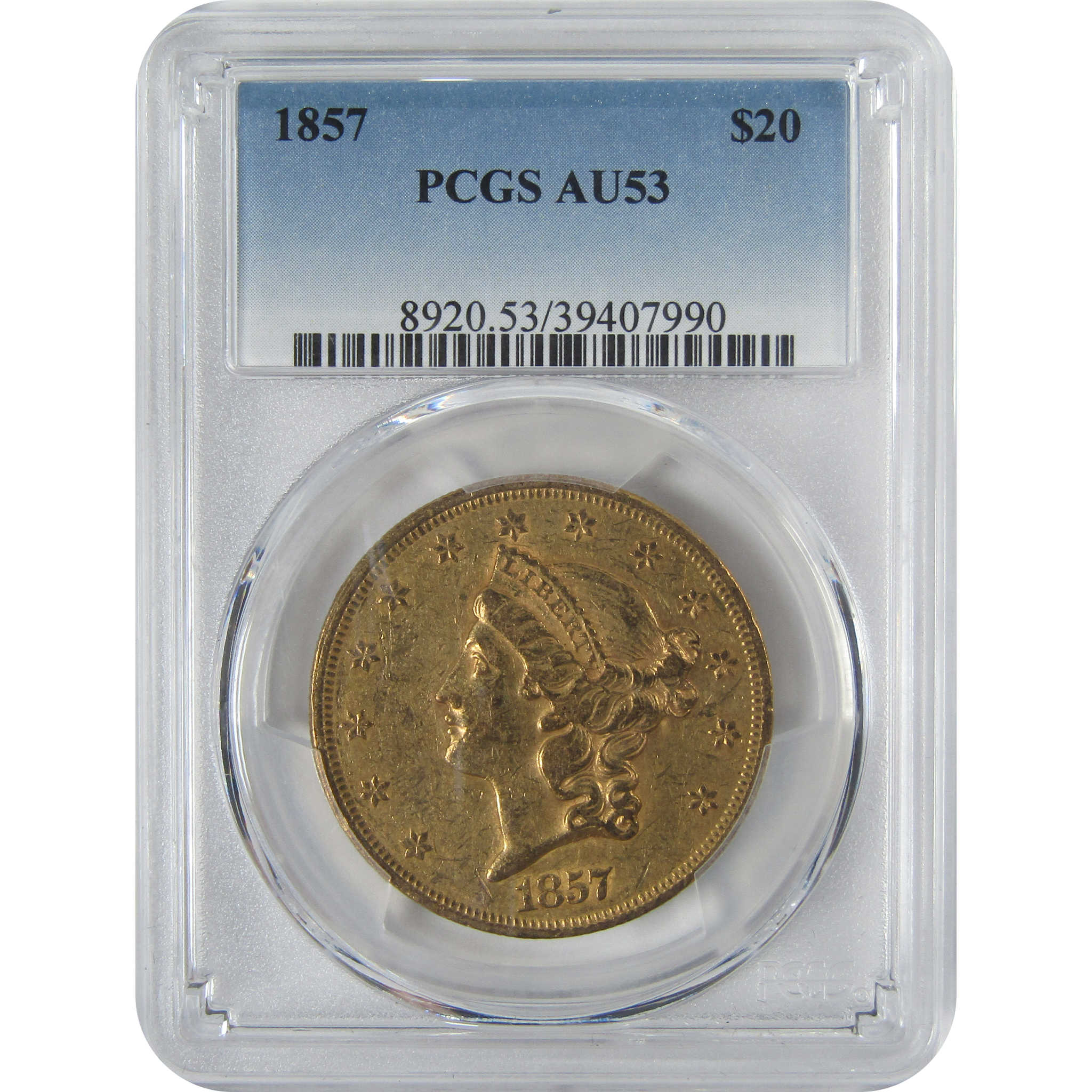 1857 Liberty Head Double Eagle AU 53 PCGS Gold $20 Coin