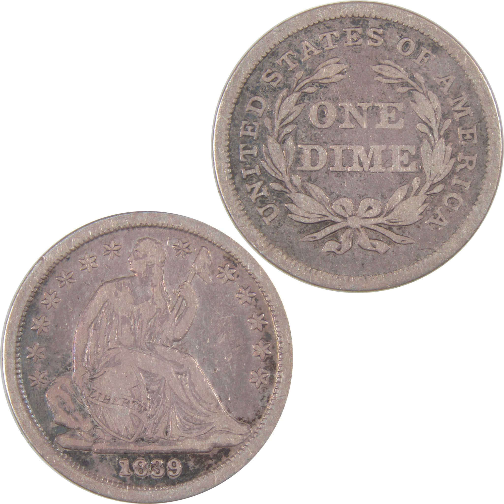 1839 Seated Liberty Dime F Fine Silver 10c Coin SKU:I16821