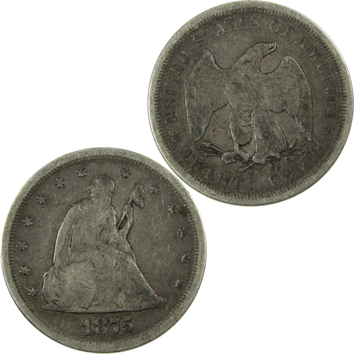 1875 S Seated Liberty Silver Twenty Cent Piece F Fine Coin SKU:CP1708