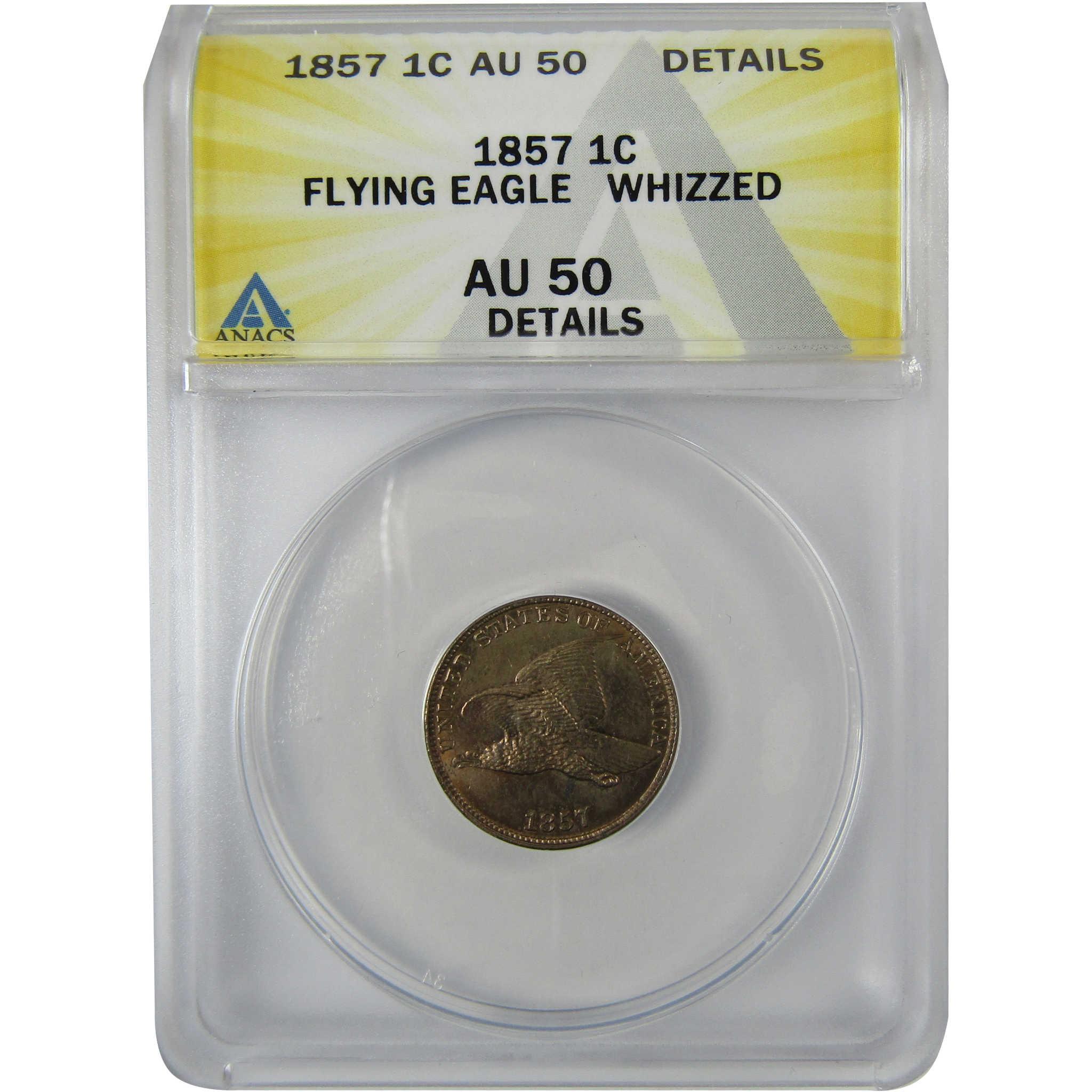 1857 Flying Eagle Cent AU 50 Details ANACS Penny 1c Coin SKU:CP789