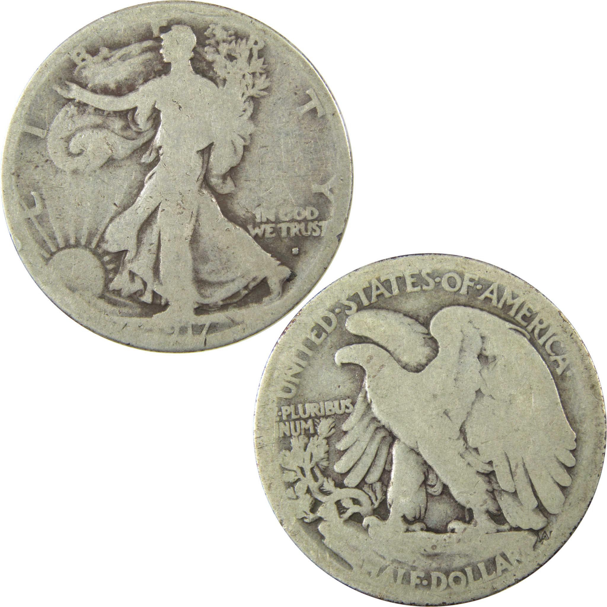 1917 S Obverse Liberty Walking Silver 50cAG About Good SKU:CP1448
