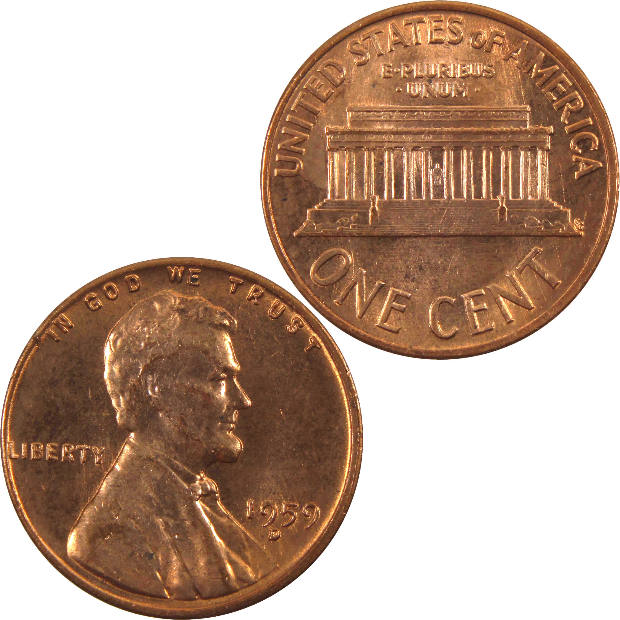 1959 D Lincoln Memorial Cent BU Uncirculated Penny 1c Coin
