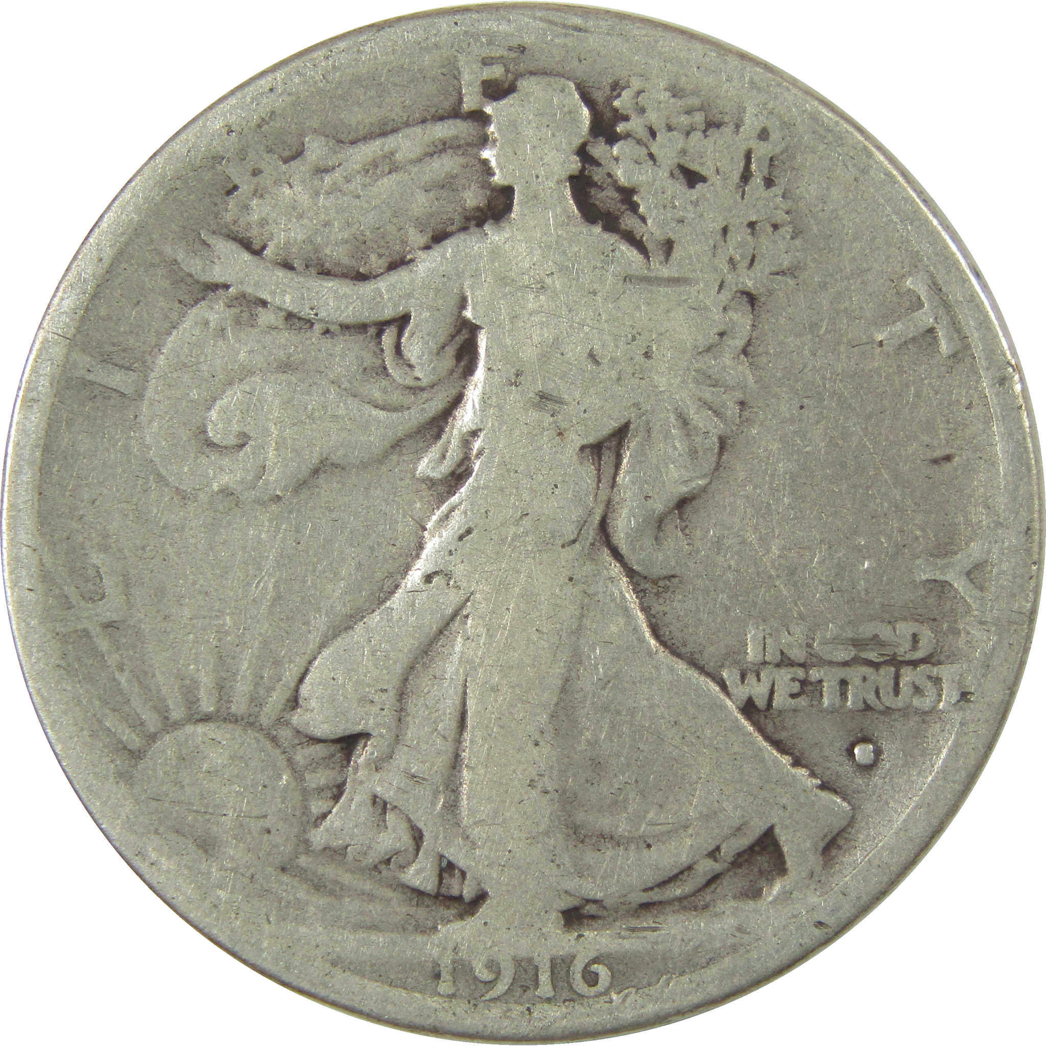 1916 S Liberty Walking Silver Half Dollar G Good 50c Coin SKU:I24101