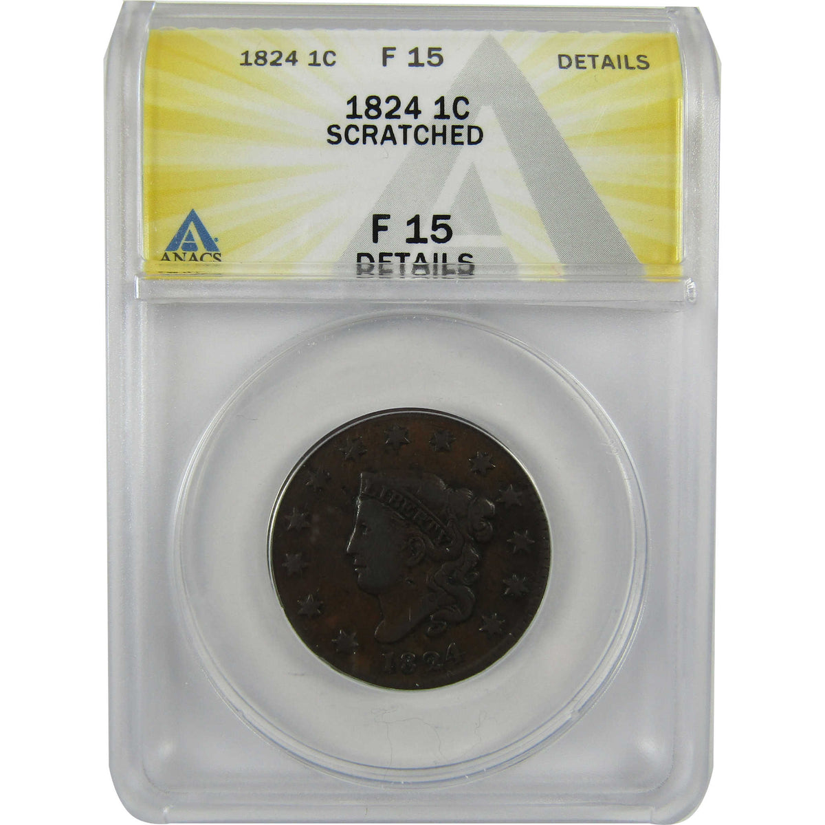 1824 Coronet Head Copper Large Cent F 15 Details ANACS Coin SKU:I28696