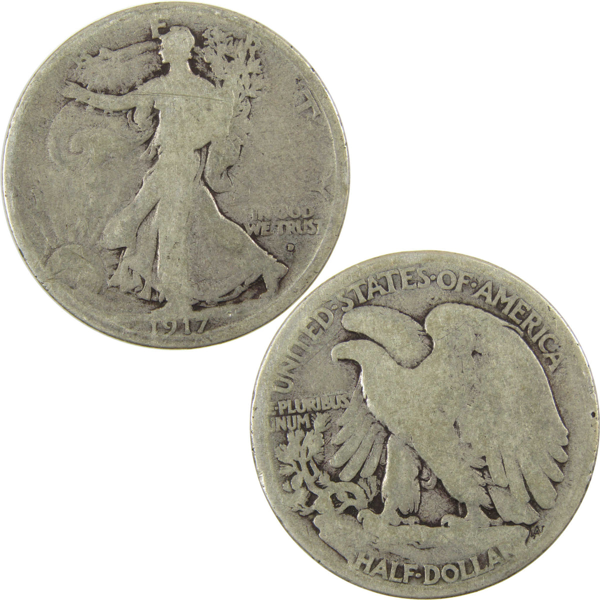 1917 D Obverse Liberty Walking Silver Half Dollar G Good SKU:I29031