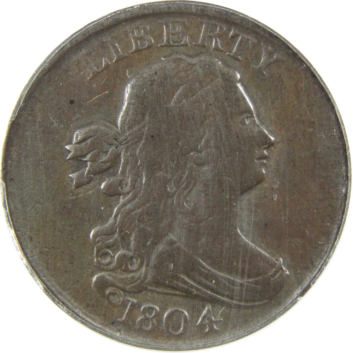 1804 Plain 4 No Stems Draped Bust 1/2c F 12 Details ANACS SKU:I28587