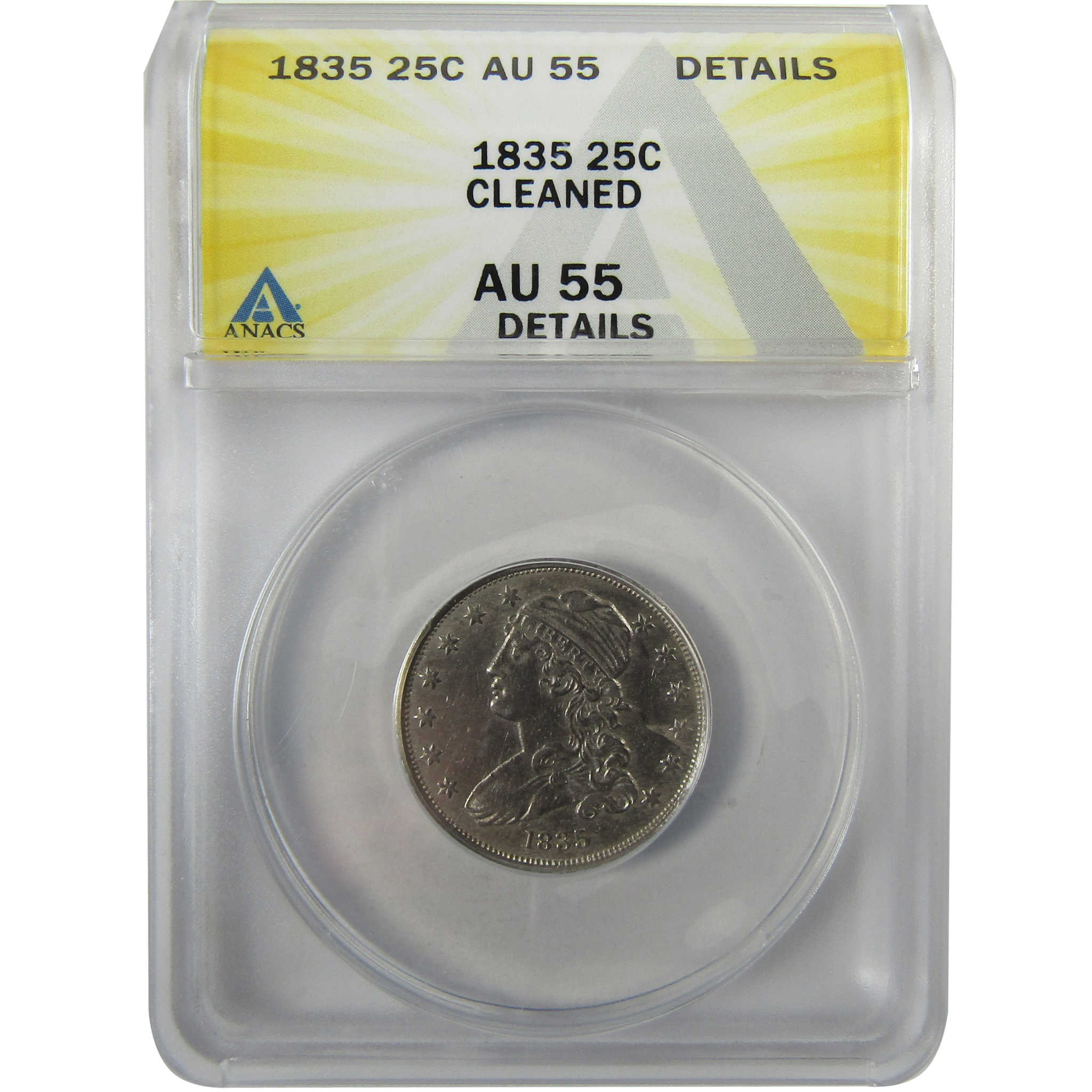 1835 Capped Bust Silver Quarter AU 55 Details ANACS 25c CoinSKU:I28080