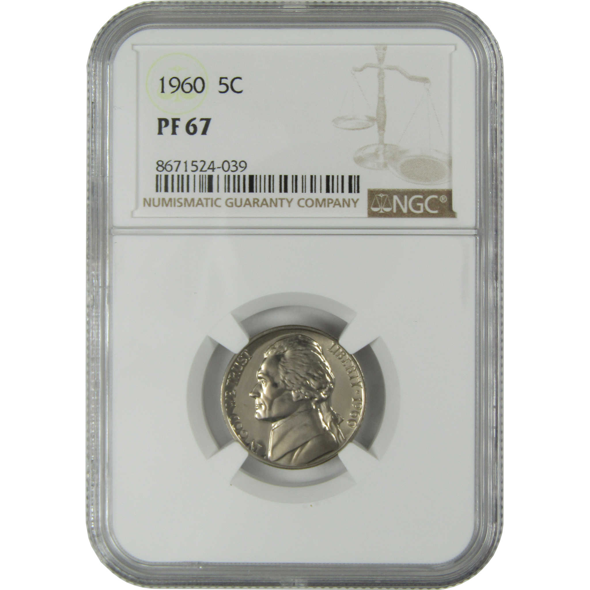1960 Jefferson Nickel PF 67 NGC Proof 5c Coin Collectible SKU:I27325