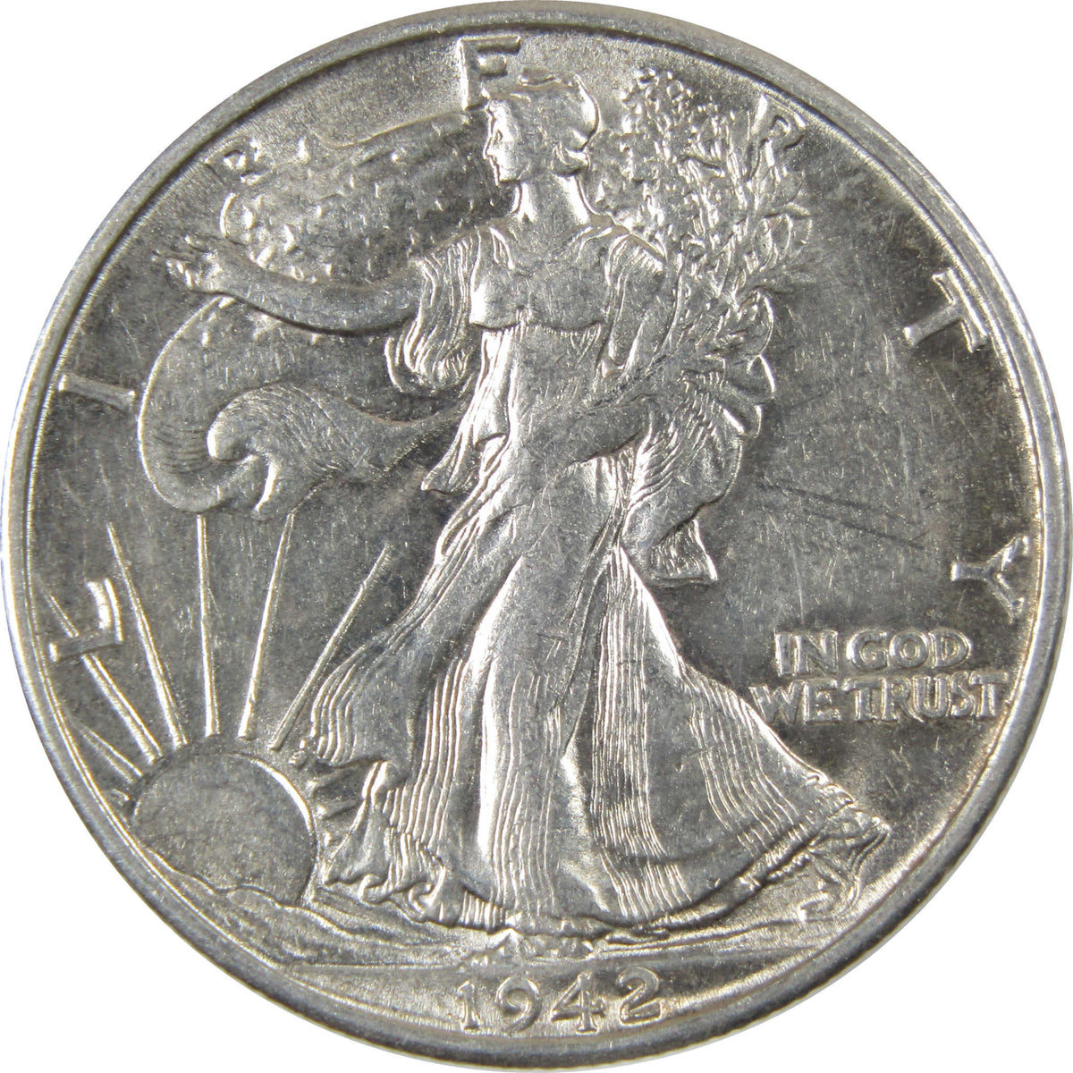 1942 S Liberty Walking Silver 50c Borderline Uncirculated SKU:I28659