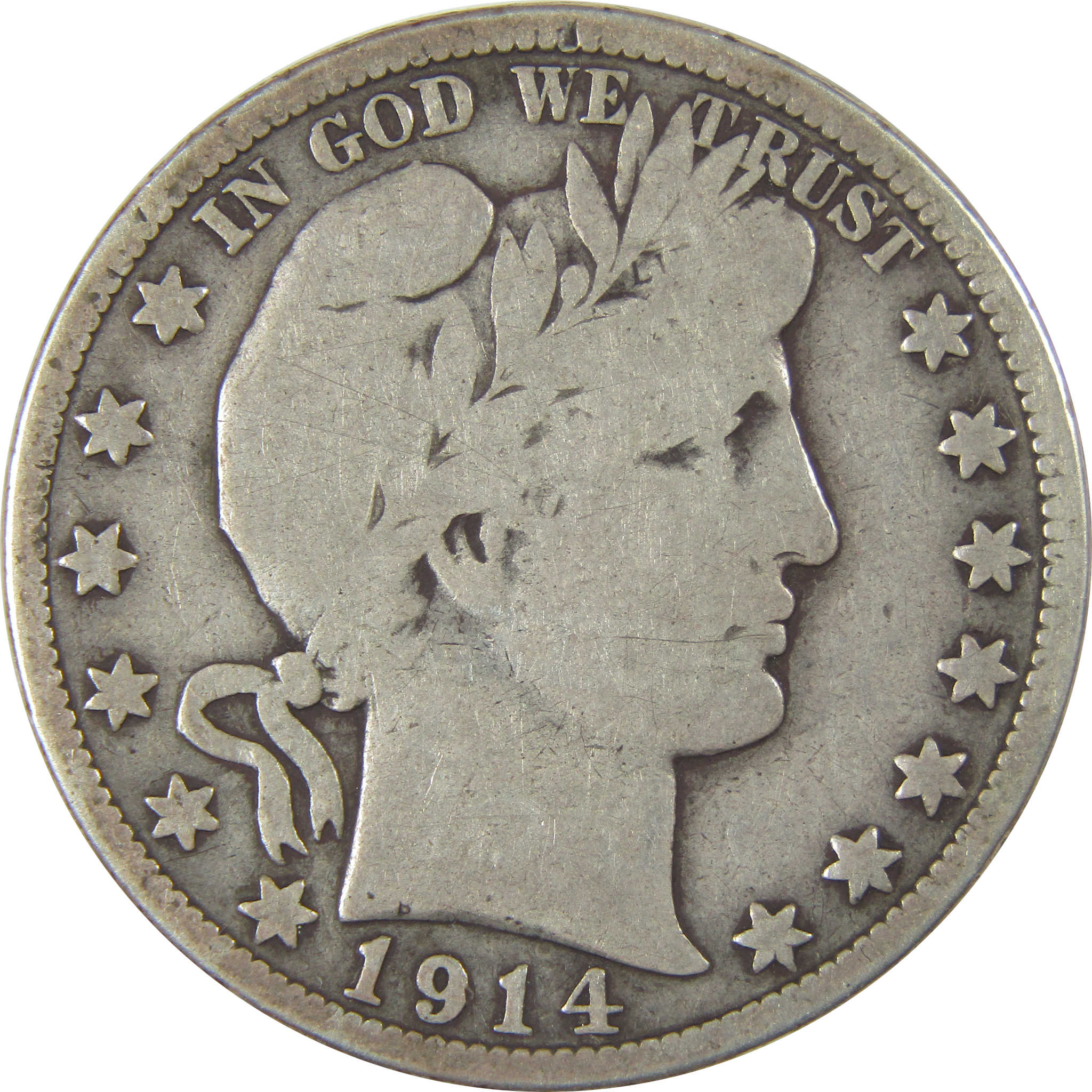 1914 Barber Half Dollar VG Very Good Silver 50c Coin SKU:I22764