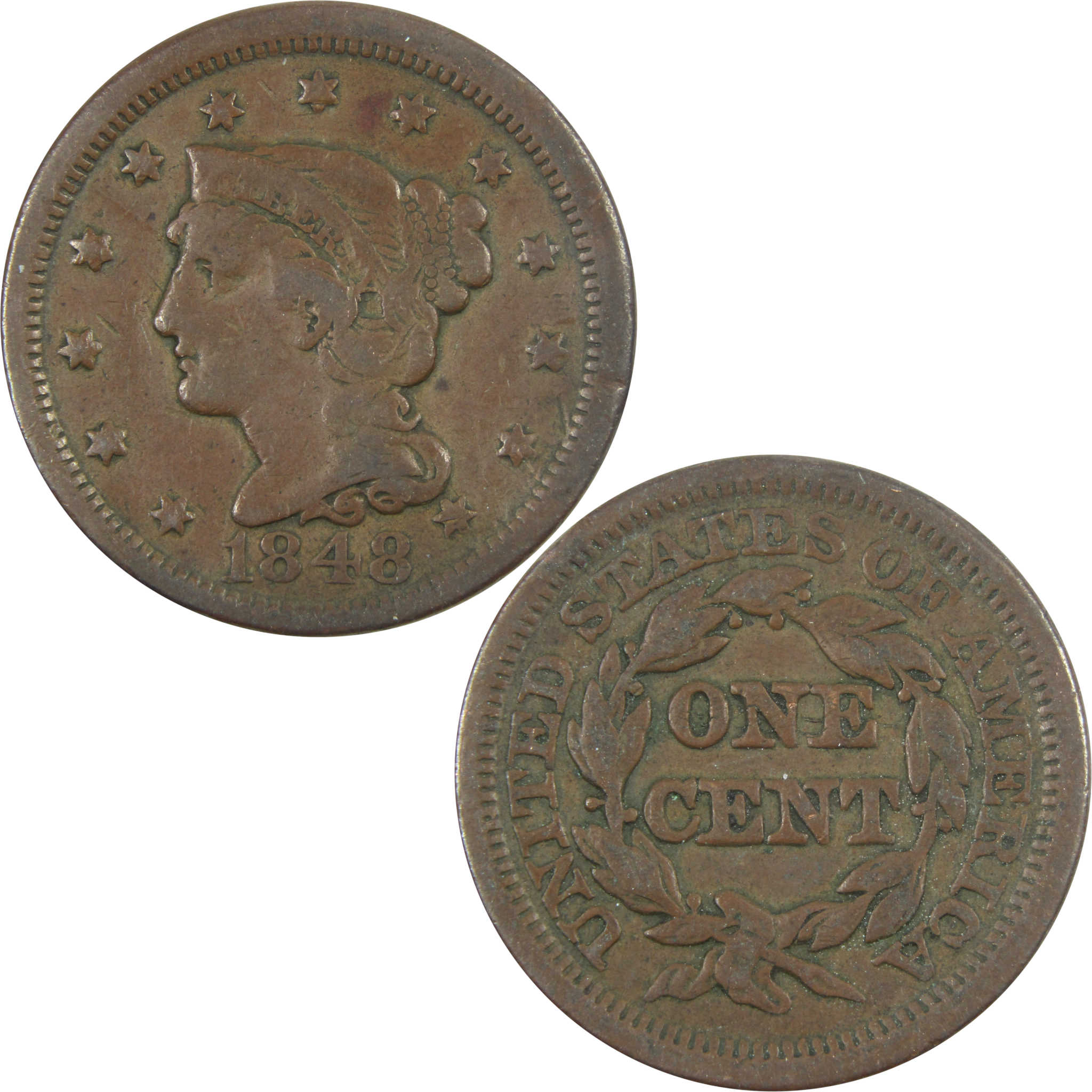 1848 Braided Hair Large Cent VG Very Good Copper Penny SKU:I14500