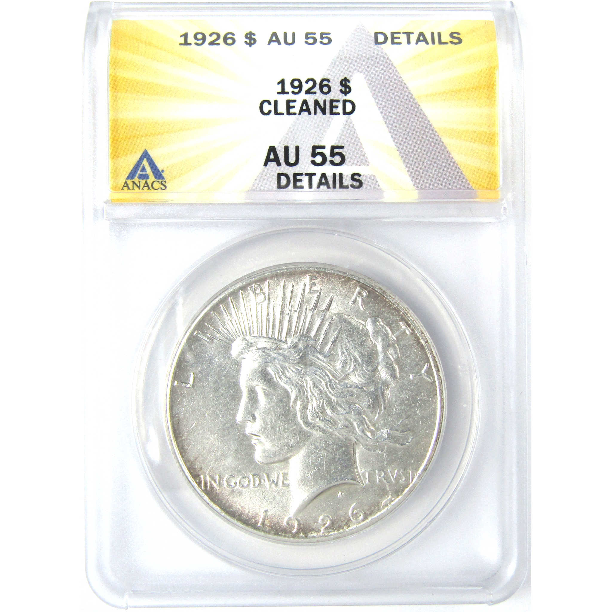 1926 Peace Dollar AU 55 Details ANACS Silver $1 Coin SKU:I16245