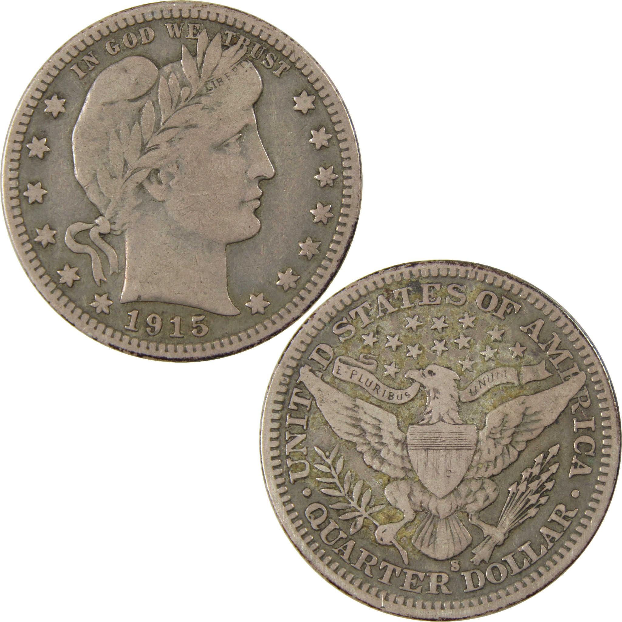 1915 S Barber Silver Quarter F Fine 25c Coin Collectible
