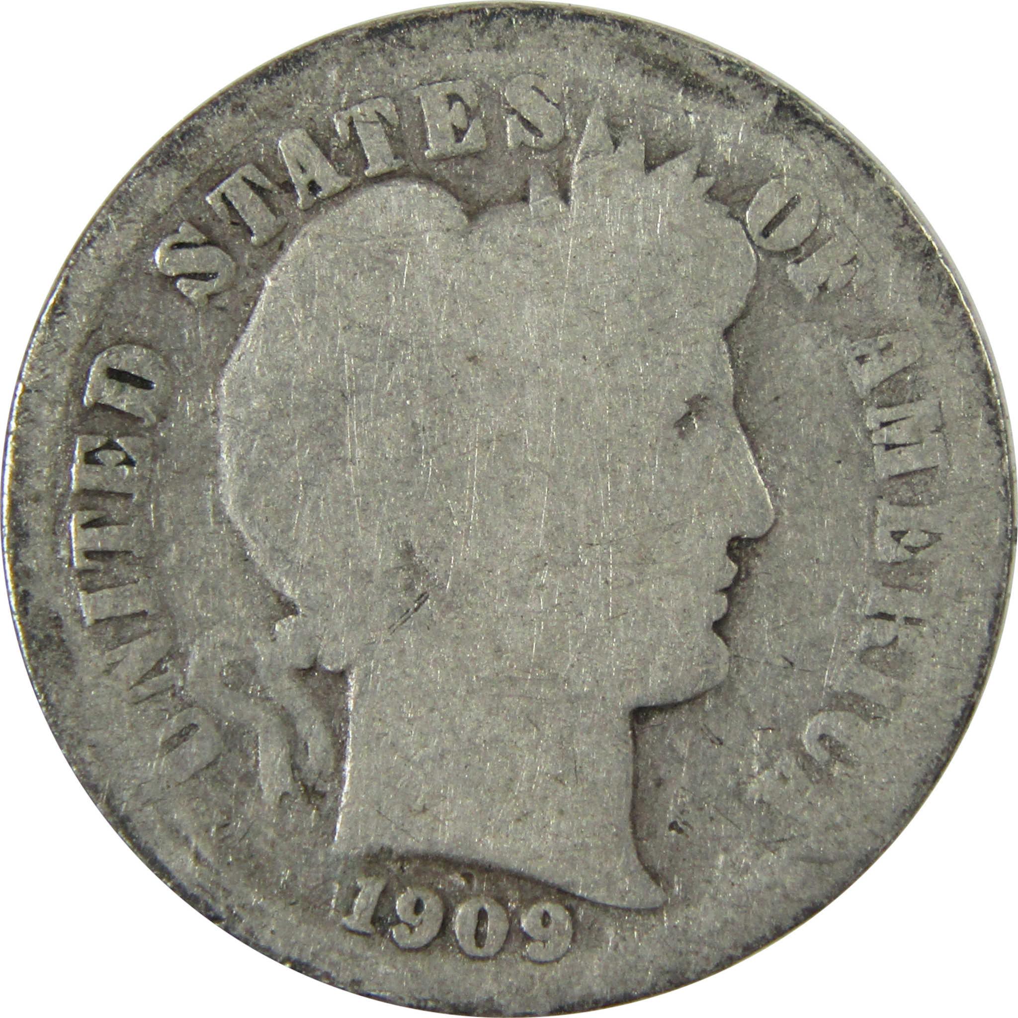 1909 S Barber Silver Dime AG About Good 10c Coin Collectible SKU:CP711
