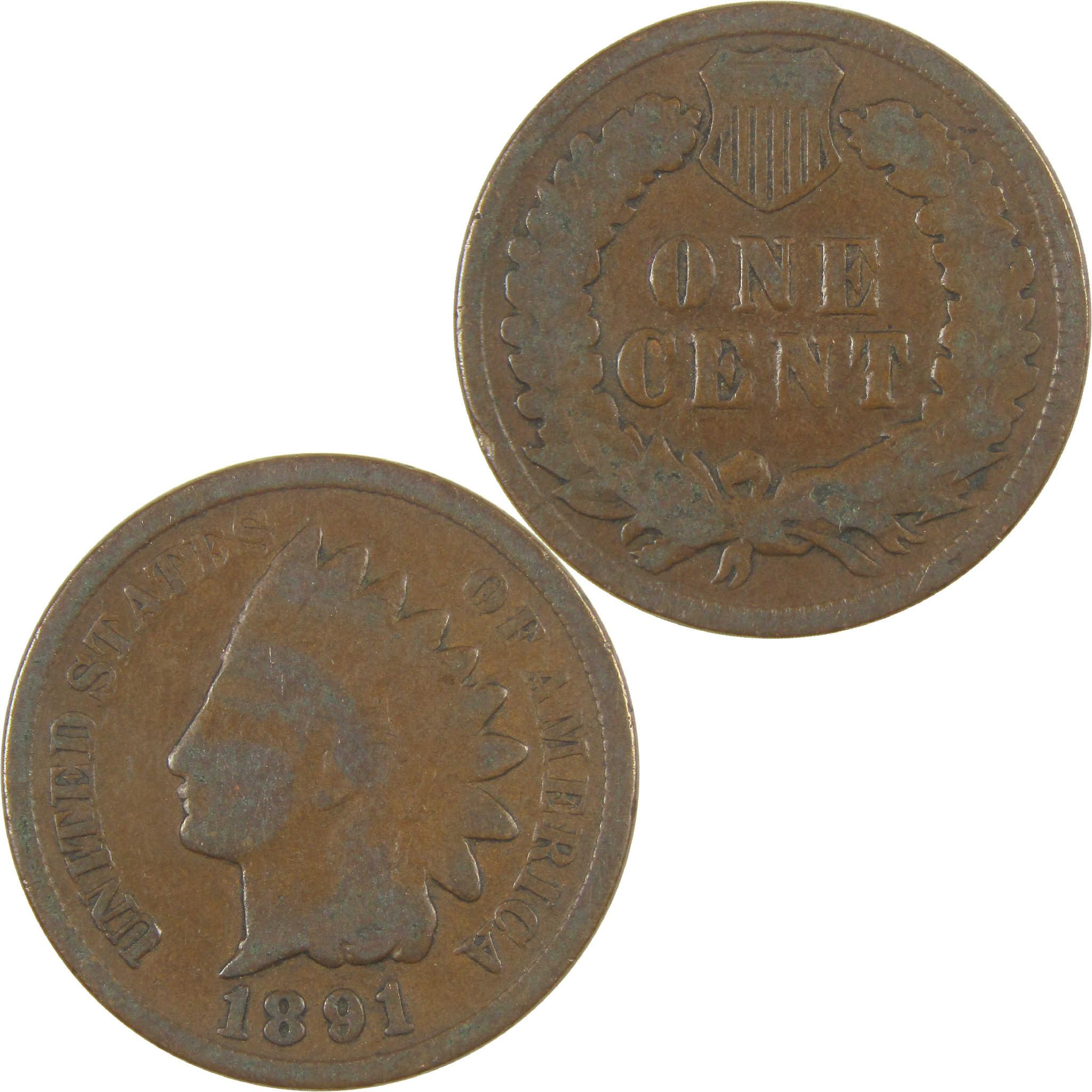 1891 Indian Head Cent G Good Penny 1c Coin