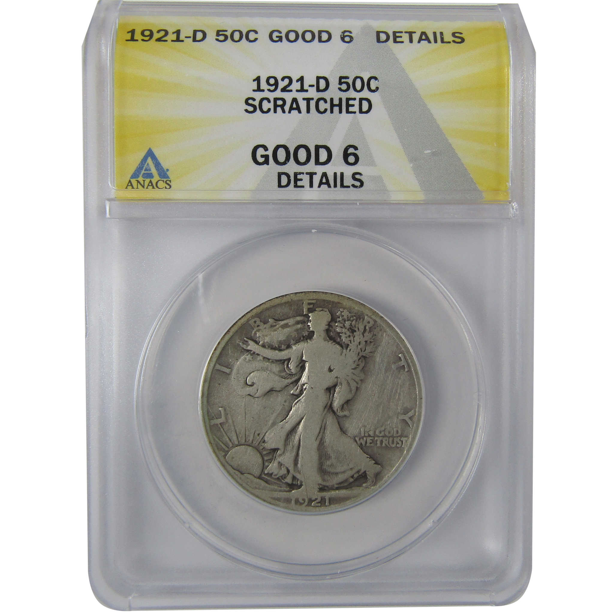 1921 D Liberty Walking Half Dollar G 6 Details ANACS SKU:CPC1146