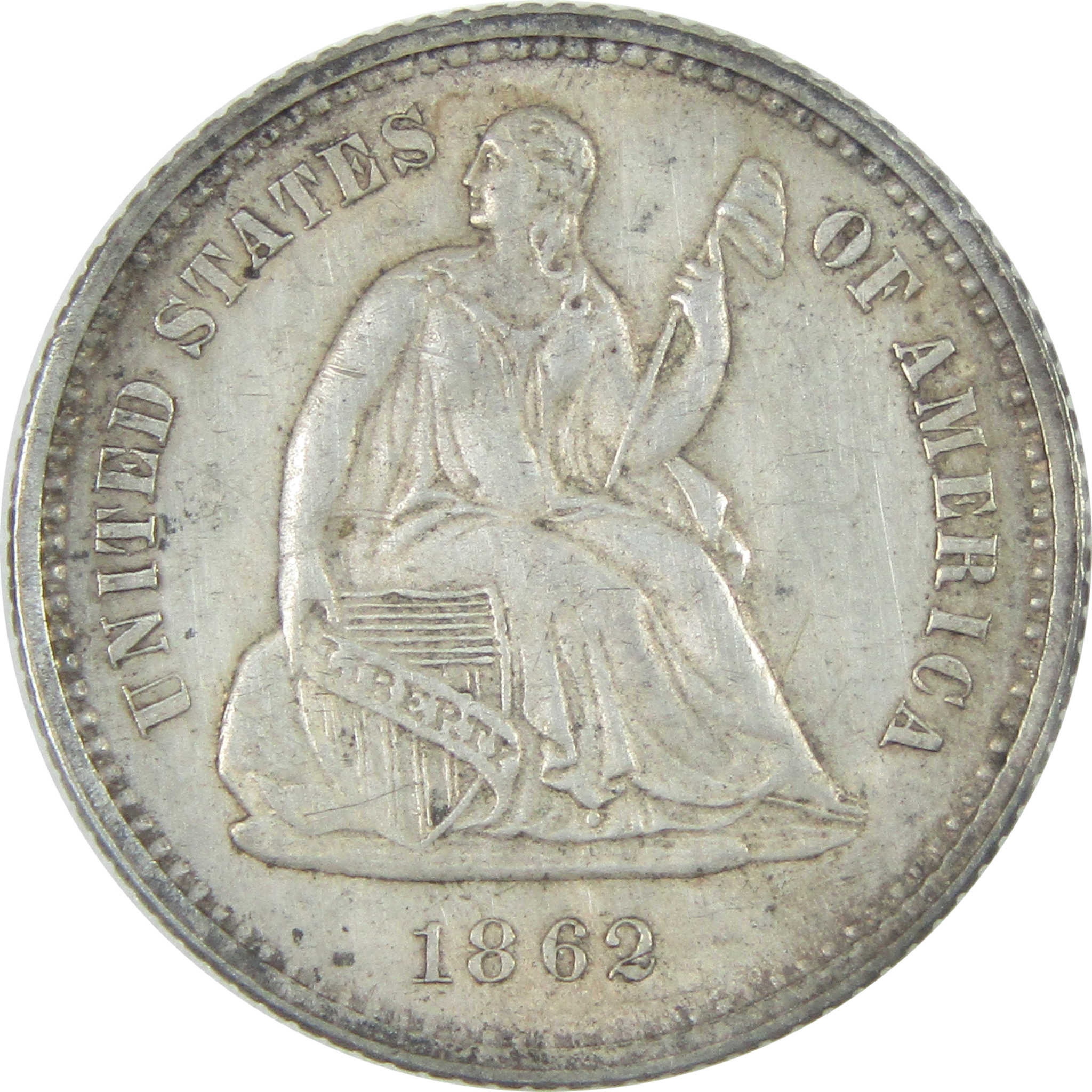 1862 Seated Liberty Half Dime Borderline Uncirculated SKU:I15179