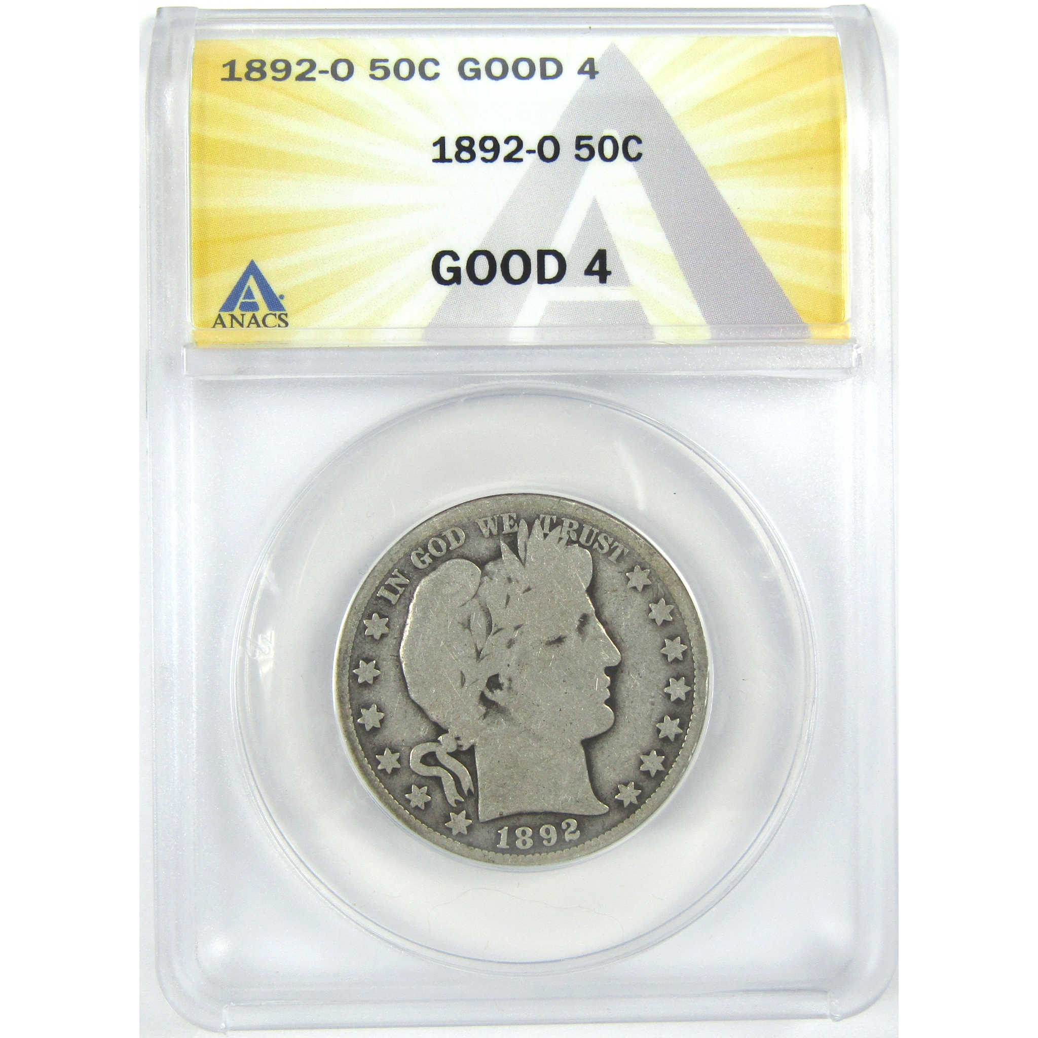 1892 O Barber Half Dollar G 4 ANACS Silver 50c Coin SKU:I16342