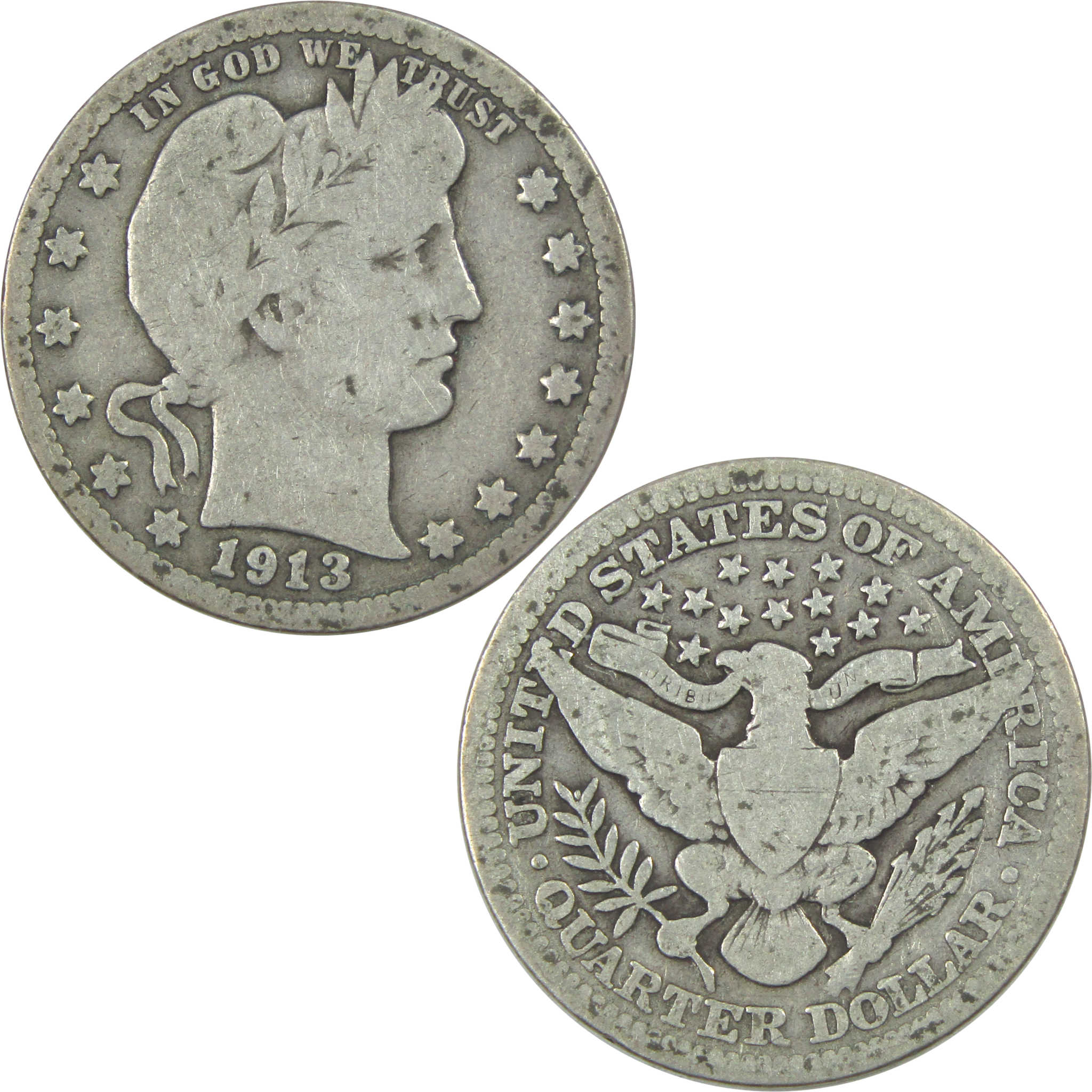 1913 Barber Quarter G/VG Good / Very Good Silver 25c Coin SKU:I15338