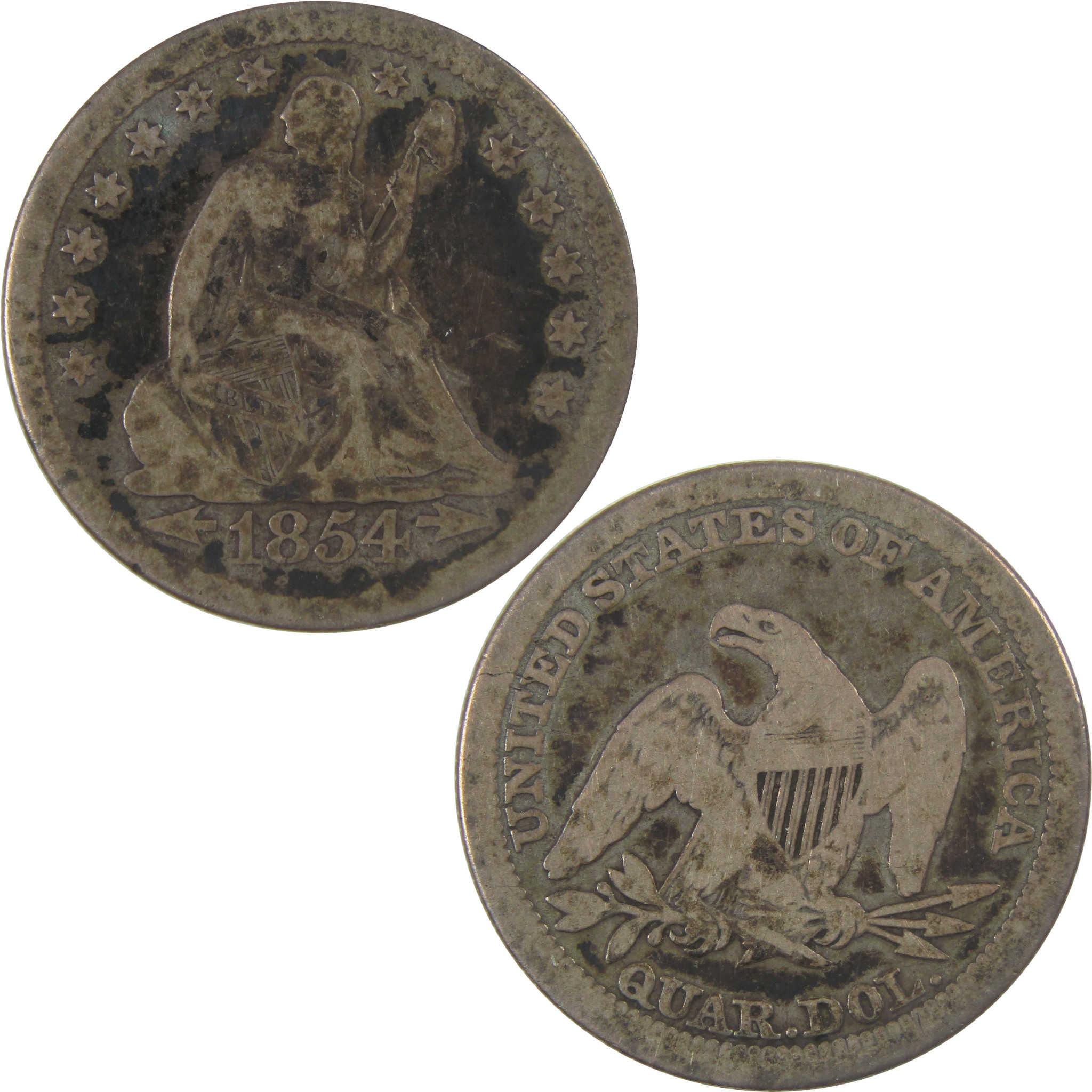 1854 Seated Liberty Silver Quarter F Fine 25c Coin SKU:I24570