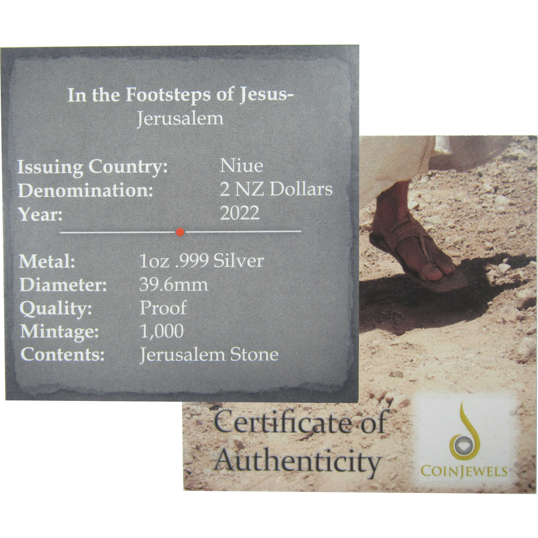 2022 Jerusalem Stone - Footsteps of Jesus 1 oz .999 Silver SKU:CPC9186