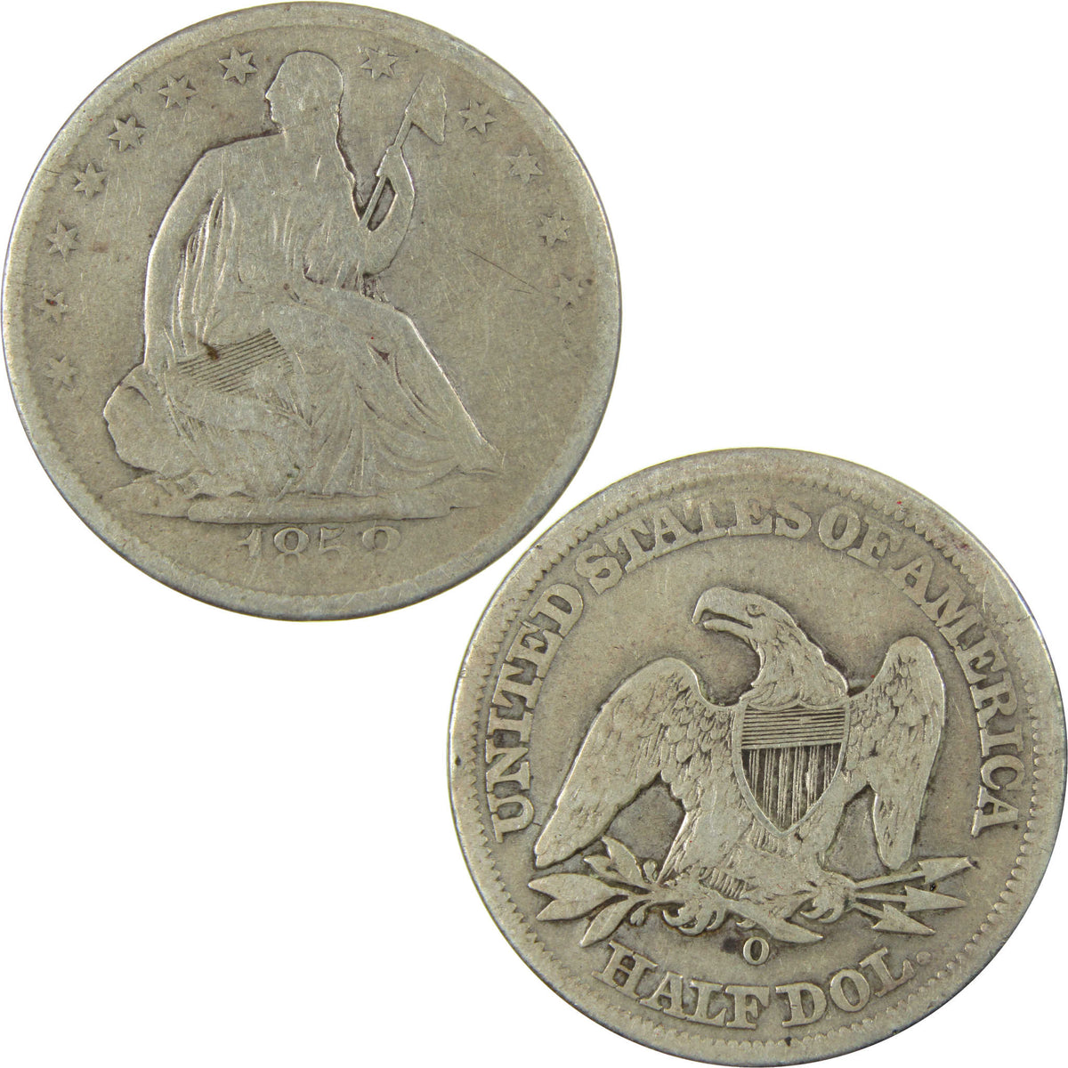 1858 O Seated Liberty Silver Half Dollar AG About Good Coin SKU:CP1759