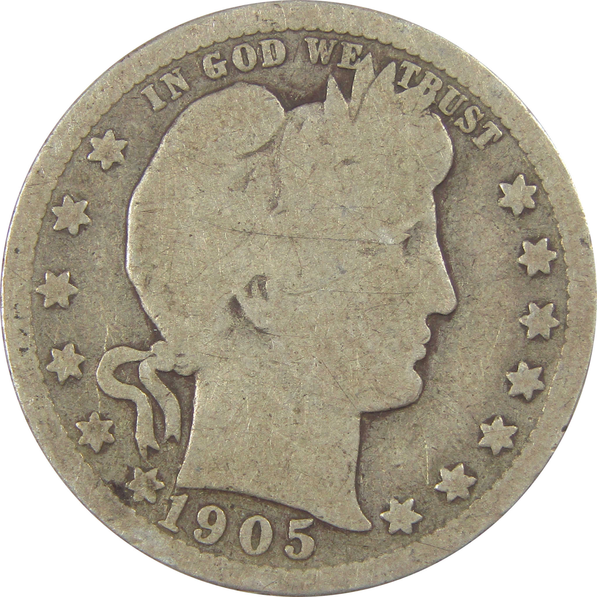 1905 Barber Quarter G Good Details Silver 25c Coin SKU:I21809