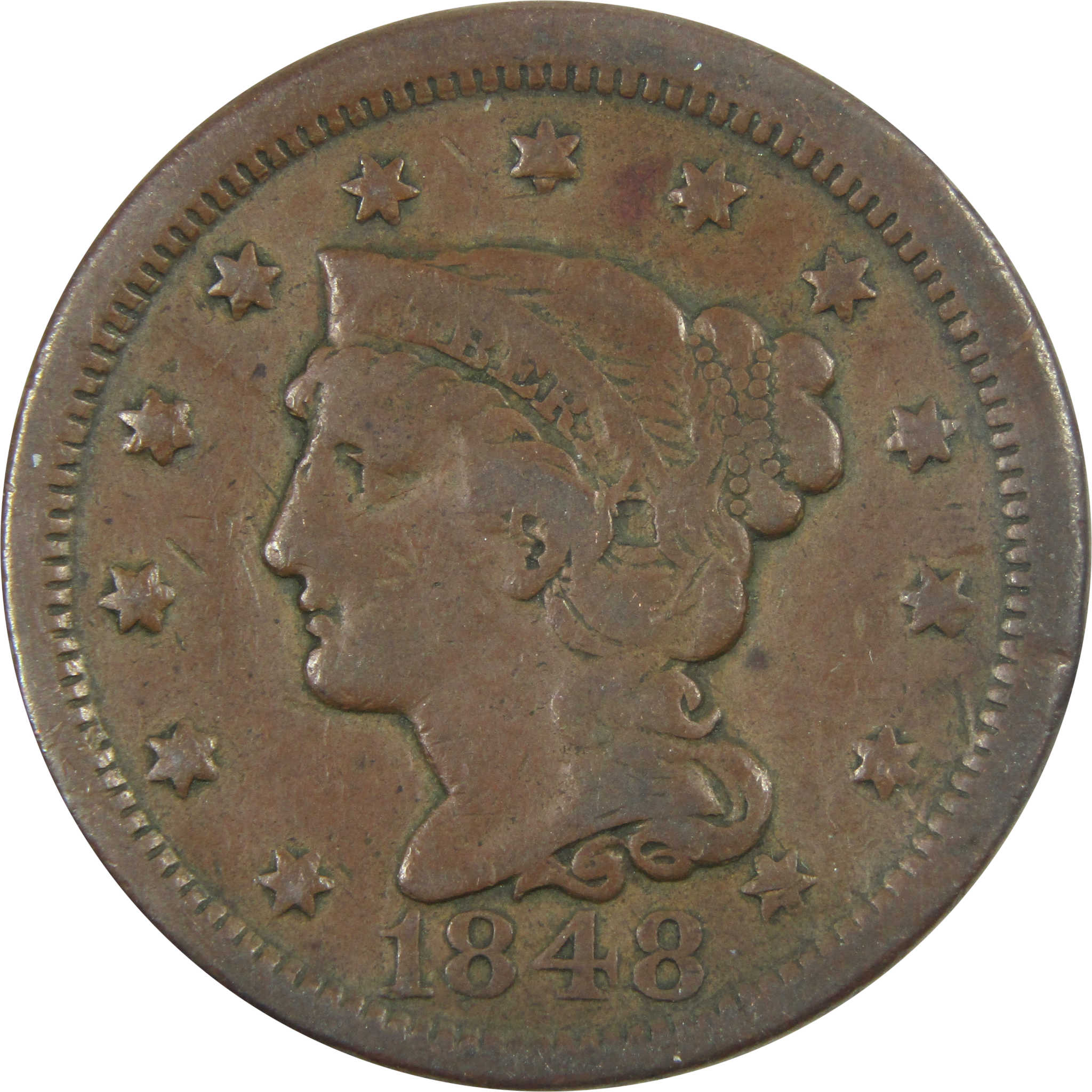 1848 Braided Hair Large Cent VG Very Good Copper Penny SKU:I14500