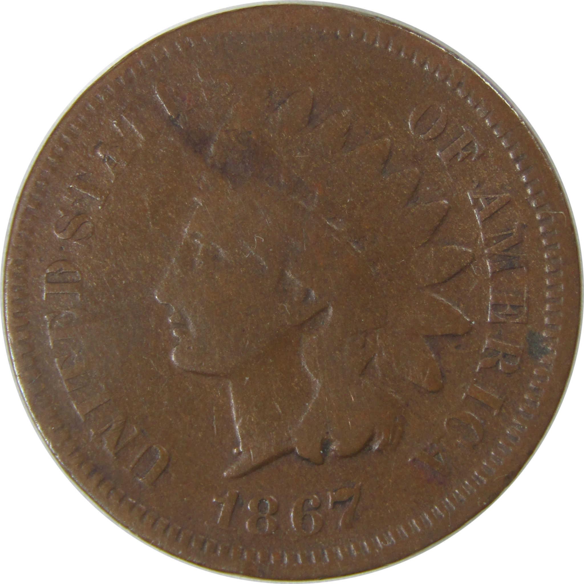 1867 Indian Head Cent VG Very Good Details Penny 1c Coin SKU:I23989
