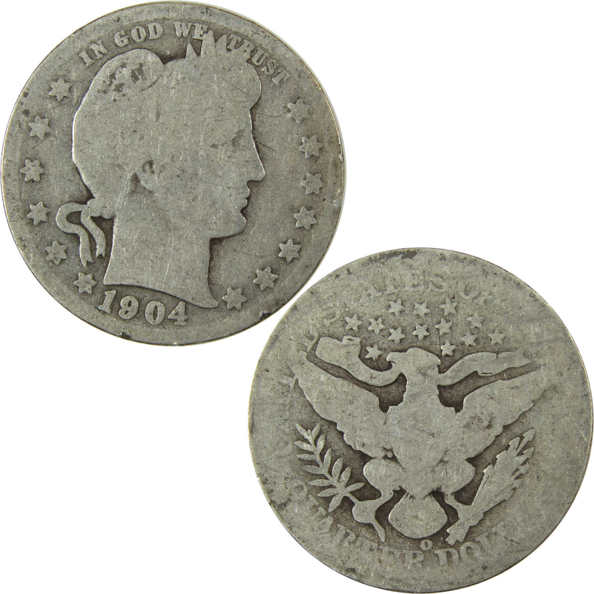 1904 O Barber Silver Quarter G Good Details 25c Coin SKU:I28528
