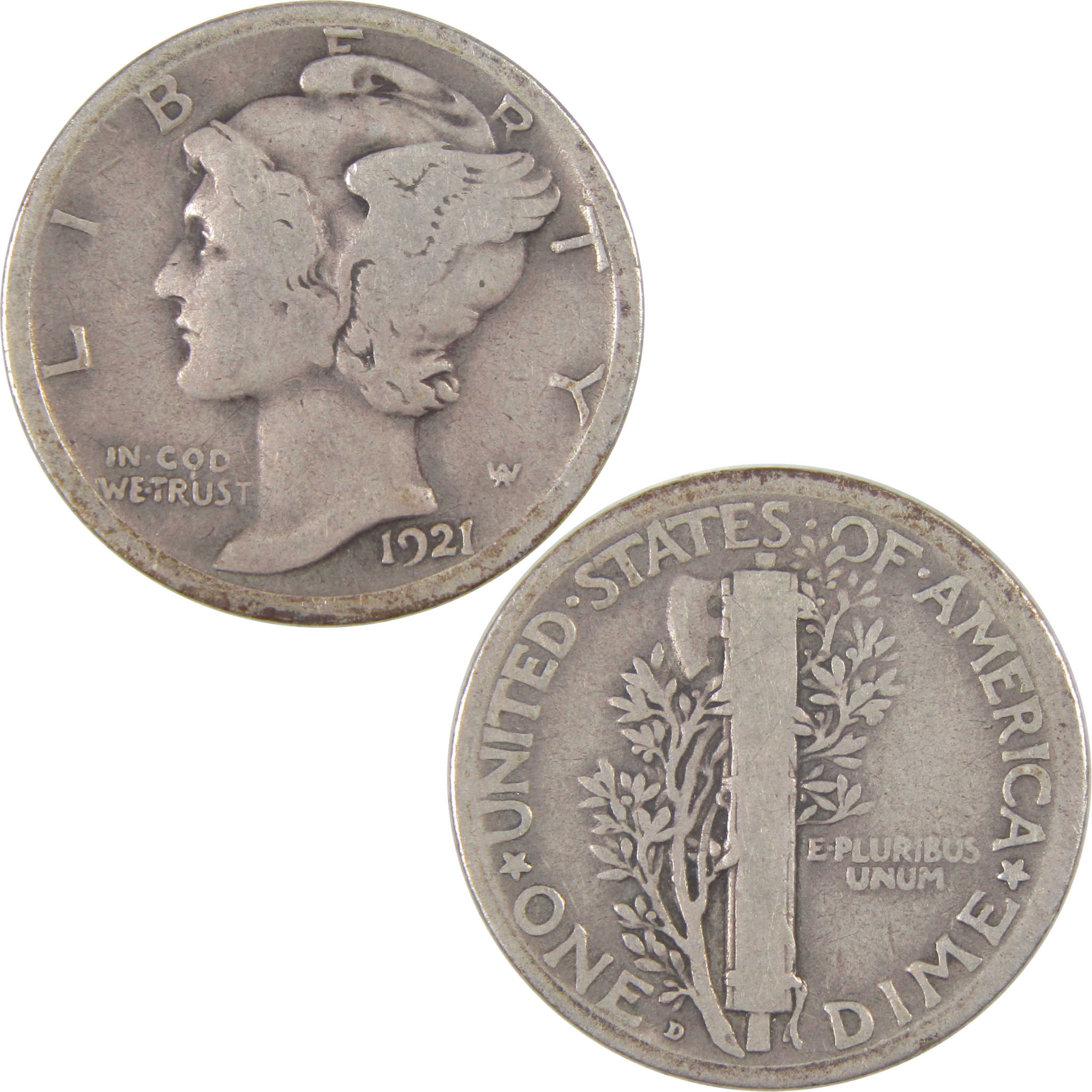 1921 D Mercury Dime VG Very Good Silver 10c Coin SKU:I16845