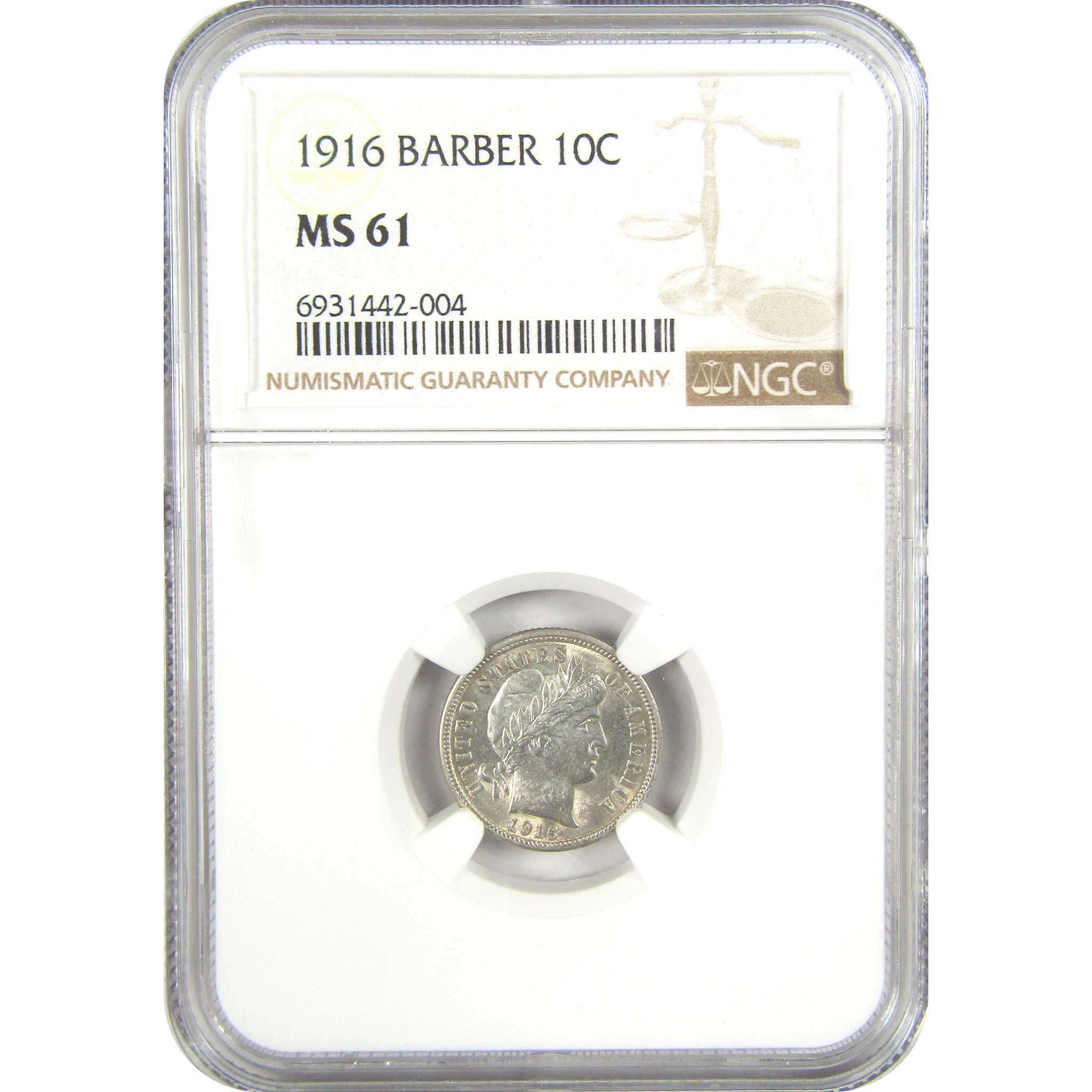 1916 Barber Dime MS 61 NGC Silver Uncirculated 10c Coin SKU:I19584