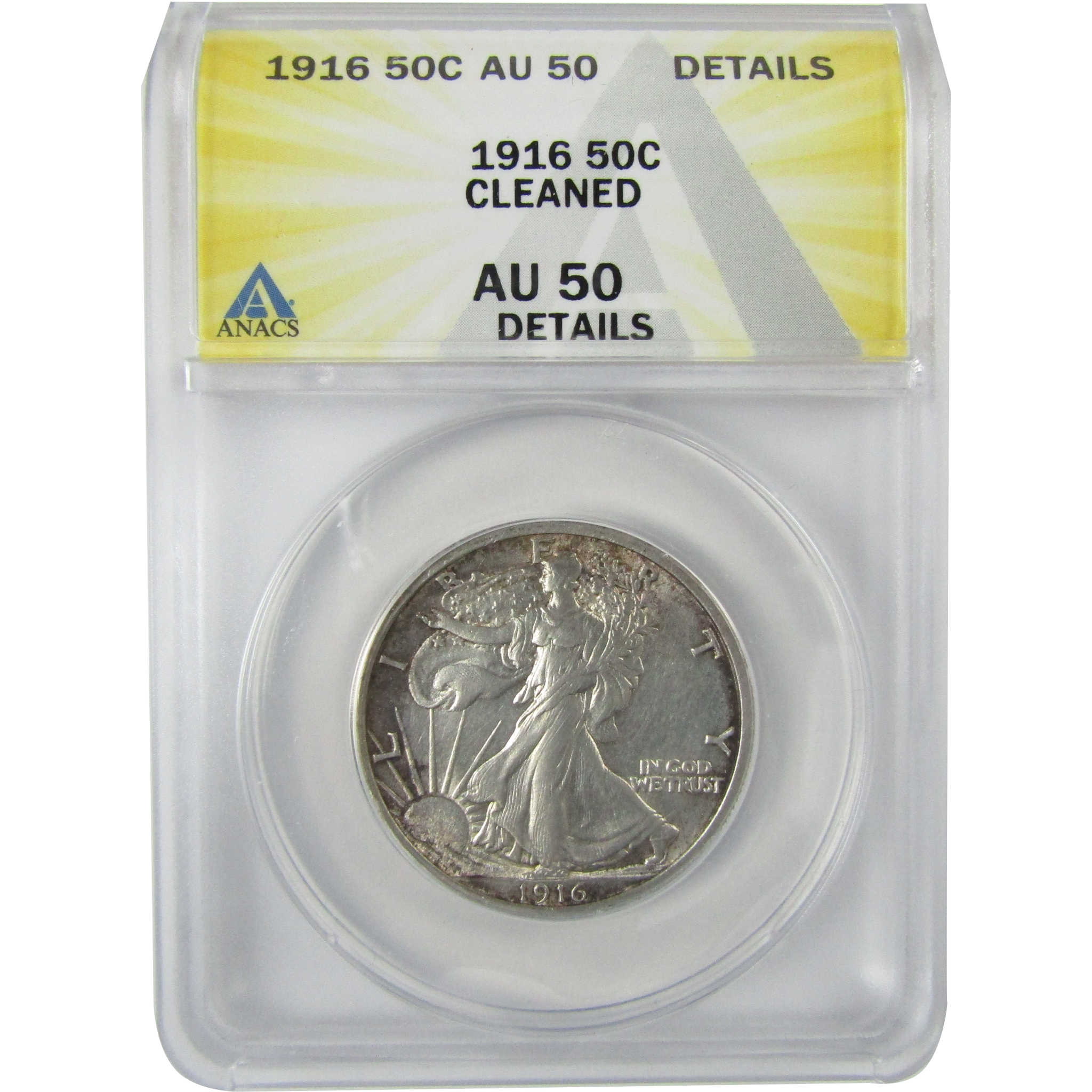 1916 Liberty Walking Silver Half Dollar AU 50 Details ANACS SKU:CP580