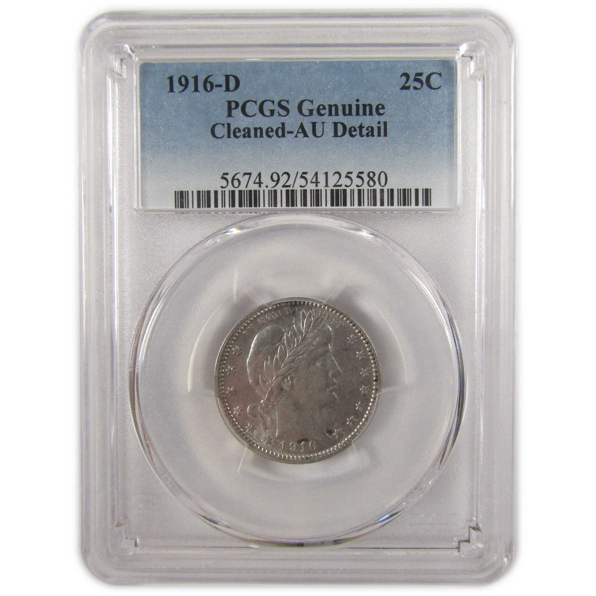 1916 D Barber Silver Quarter AU Details PCGS 25c Coin SKU:I29348