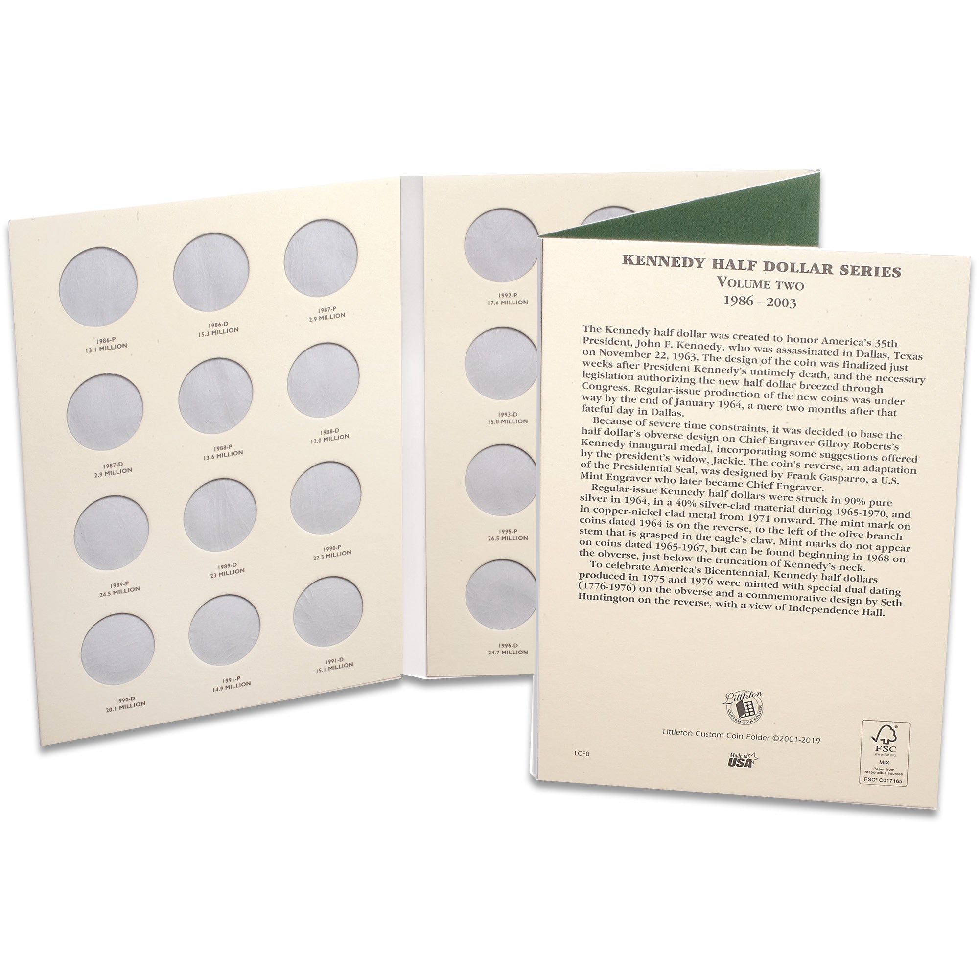 1986-2003 Kennedy Half Dollar Folder Volume 2 Littleton Coin Company