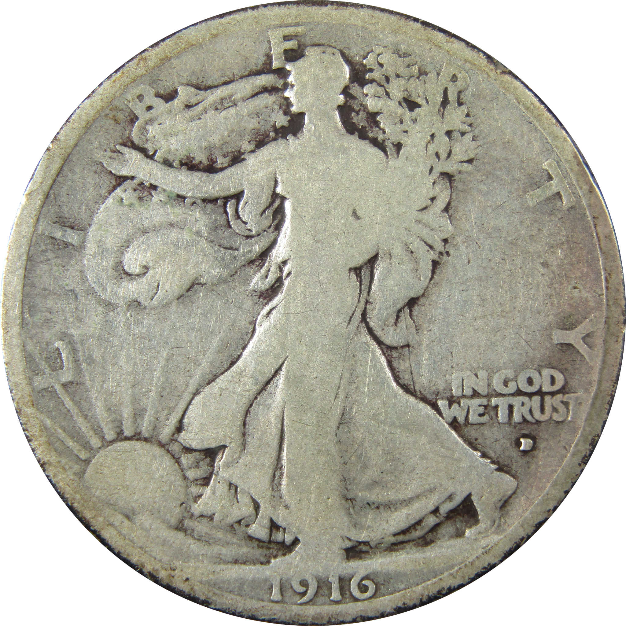 1916 D Liberty Walking Silver Half Dollar VG Very Good SKU:CP1442
